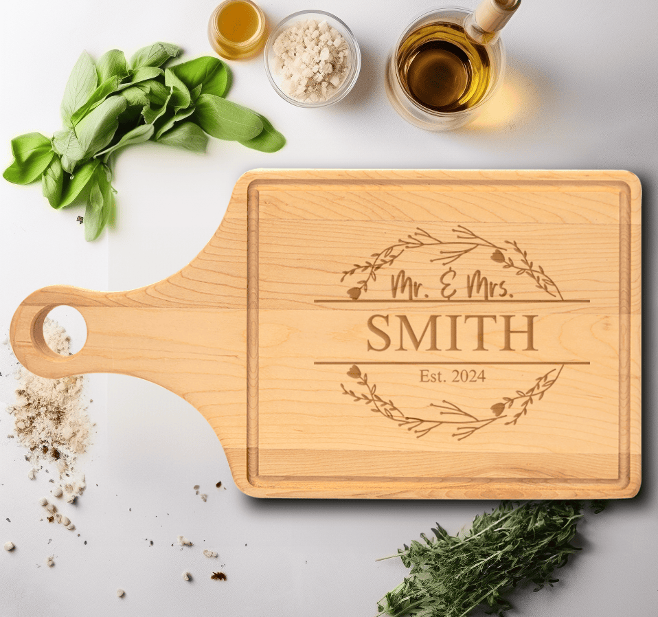 Anniversary Maple Paddle Cutting Board With Heartfelt Anniversary Design