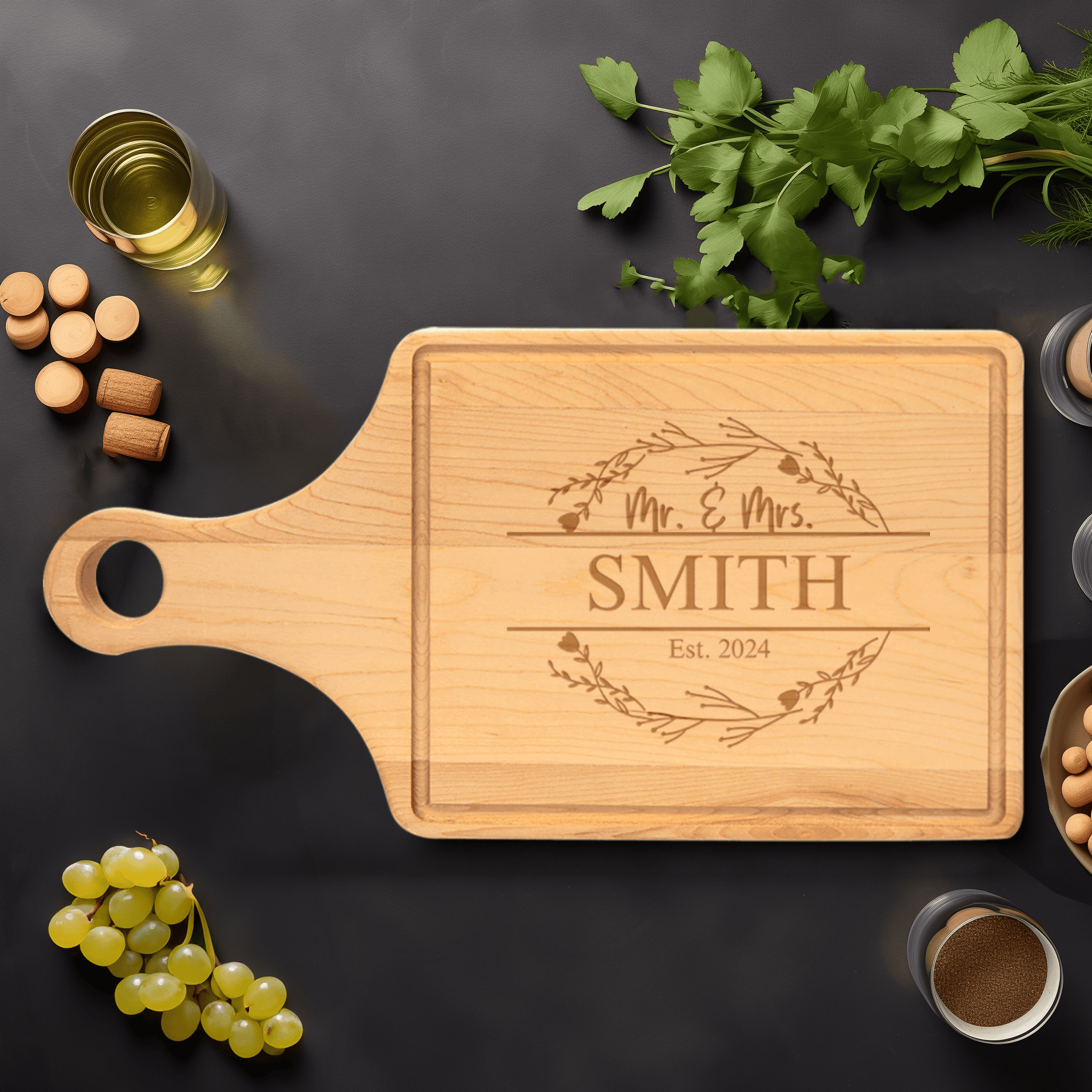 Anniversary Maple Paddle Cutting Board With Heartfelt Anniversary Design