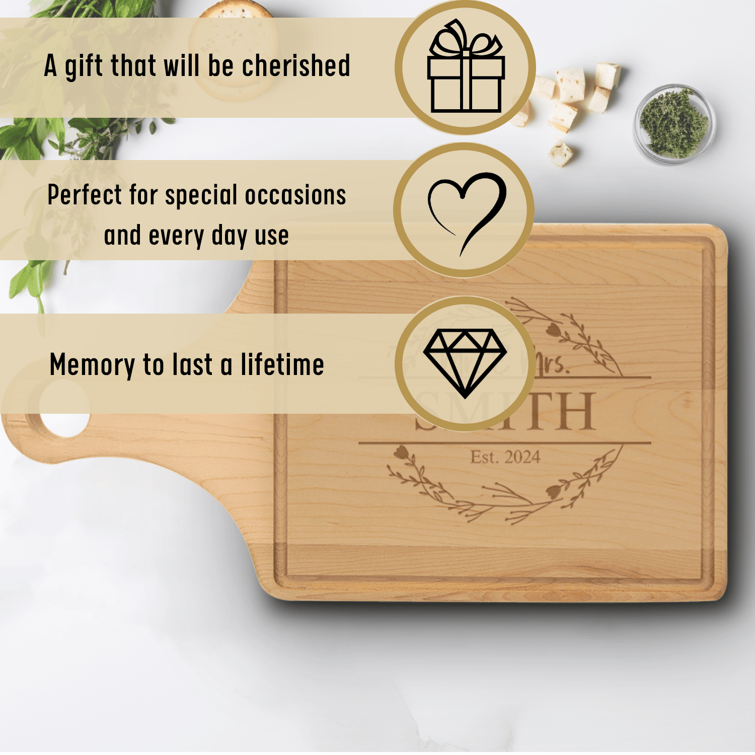 Anniversary Maple Paddle Cutting Board With Heartfelt Anniversary Design