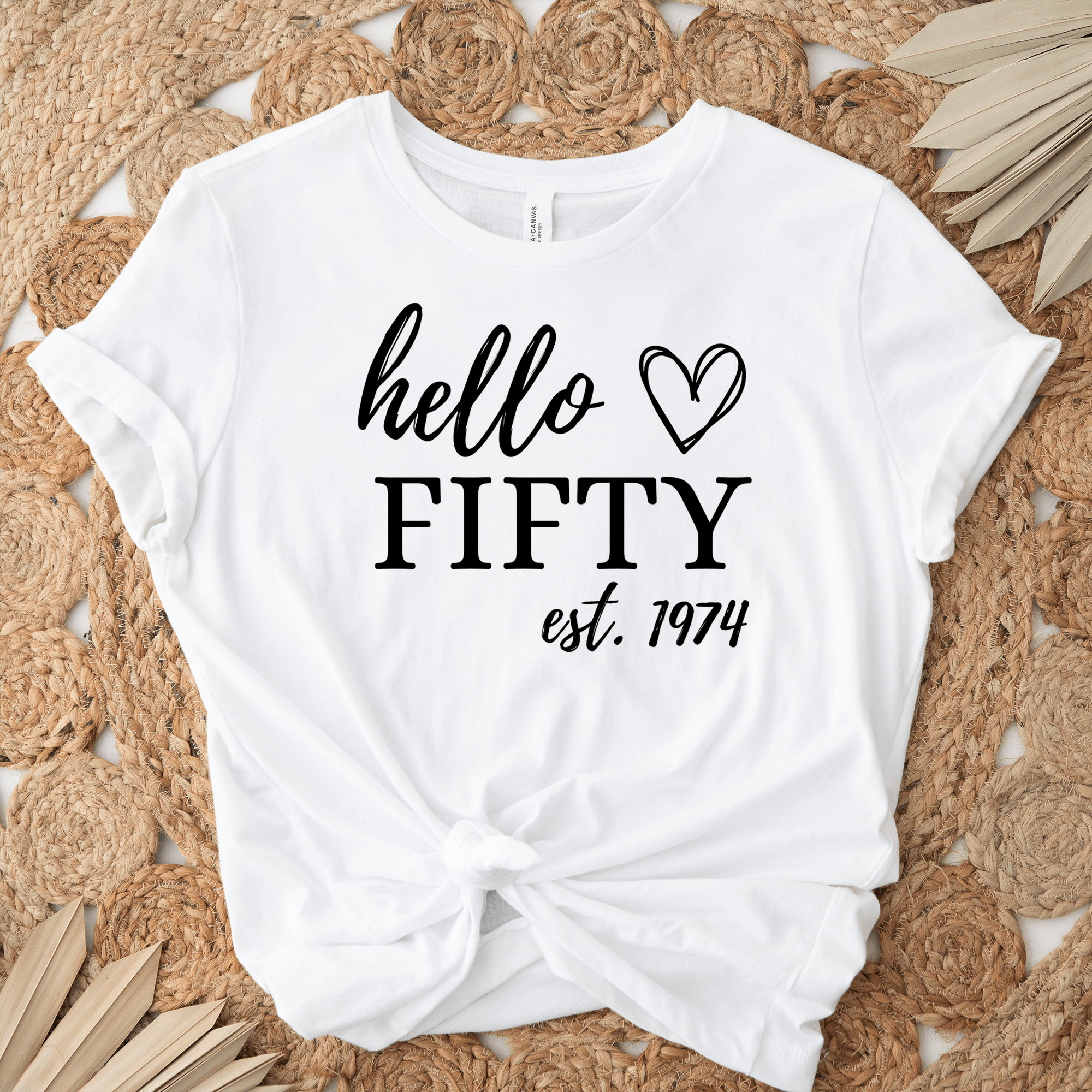 Womens White T Shirt with Hello-Fifty design