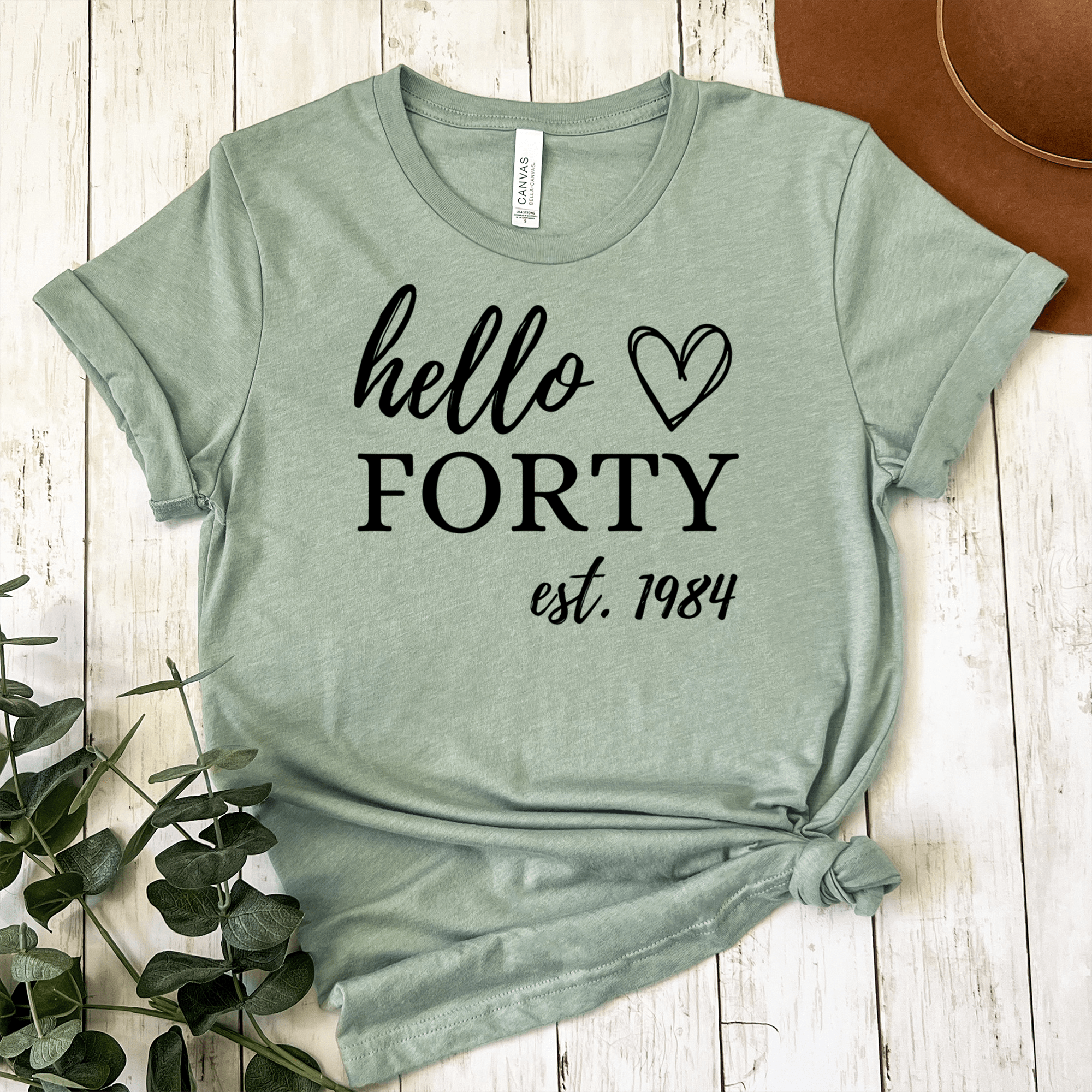 Womens Light Green T Shirt with Hello-Fourty design