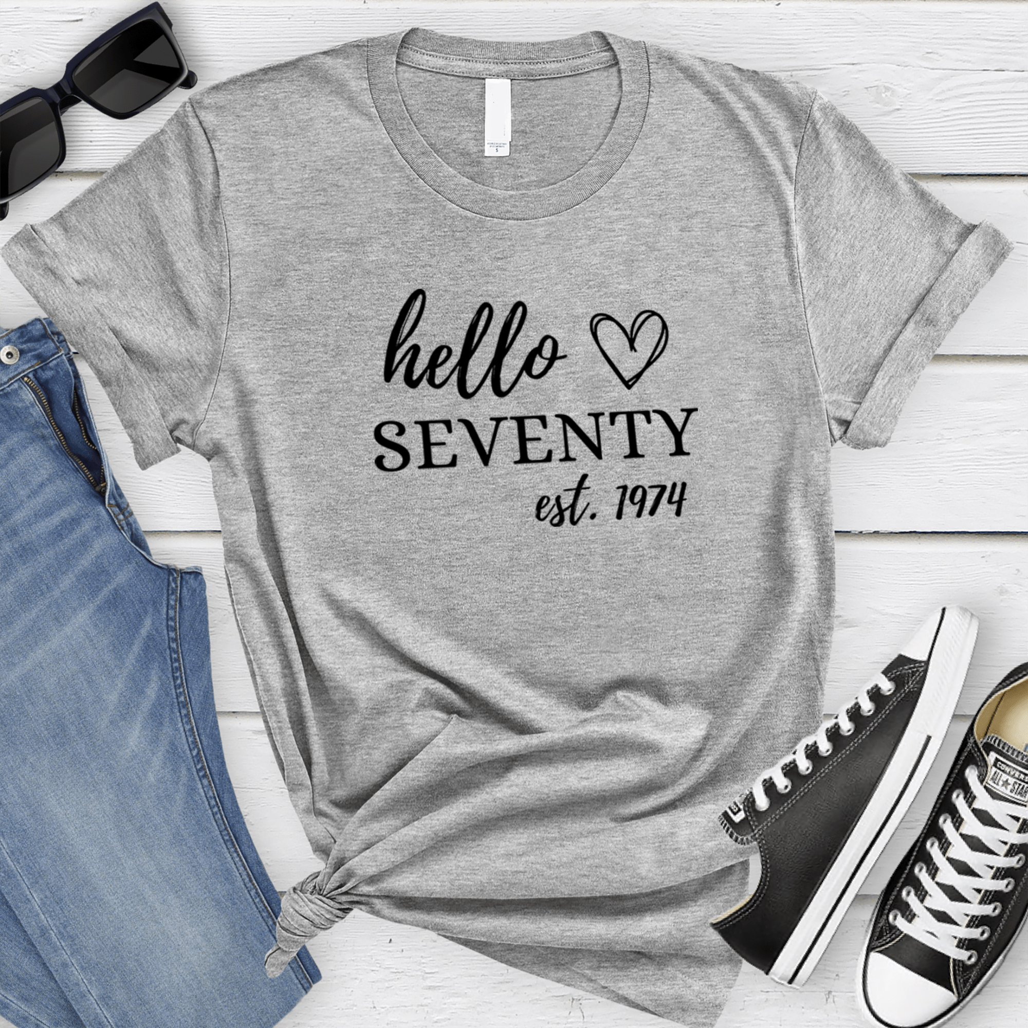 Womens Grey T Shirt with Hello-Seventy design