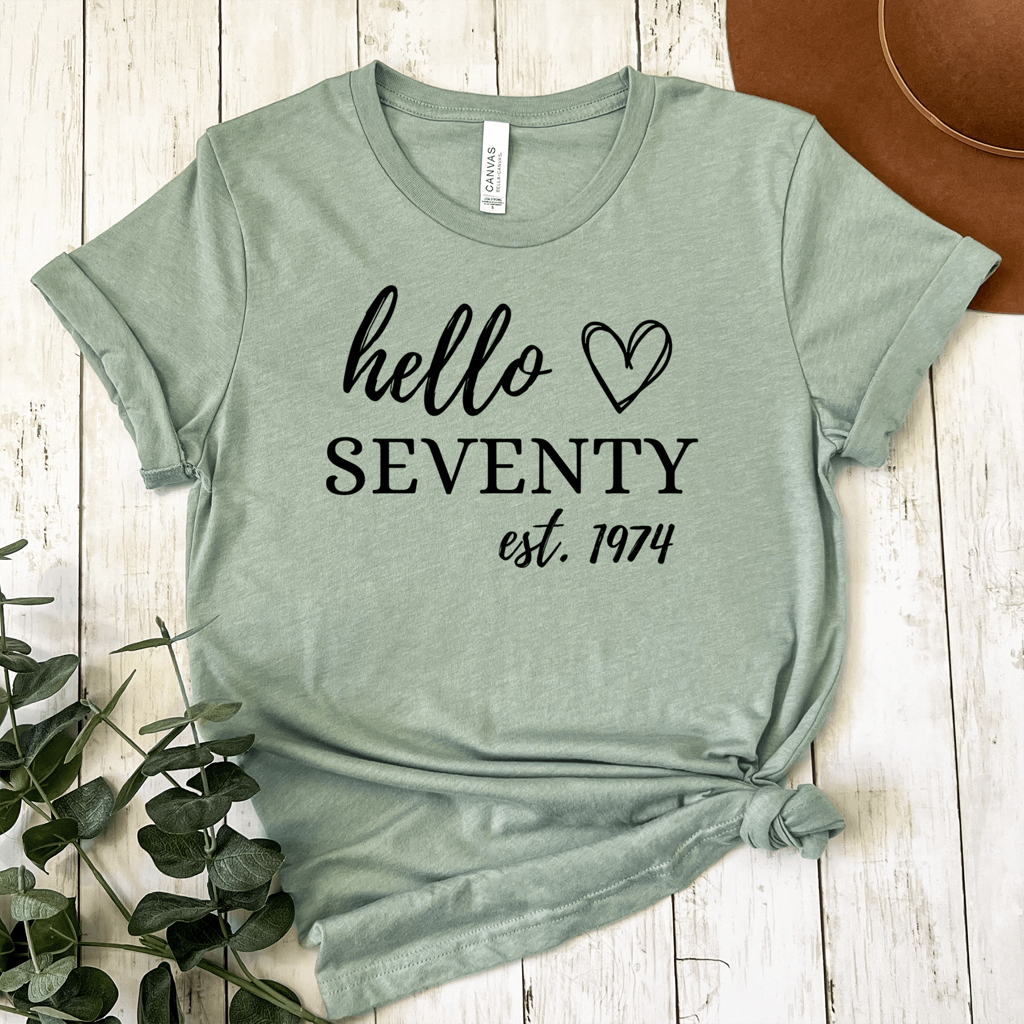 Womens Light Green T Shirt with Hello-Seventy design