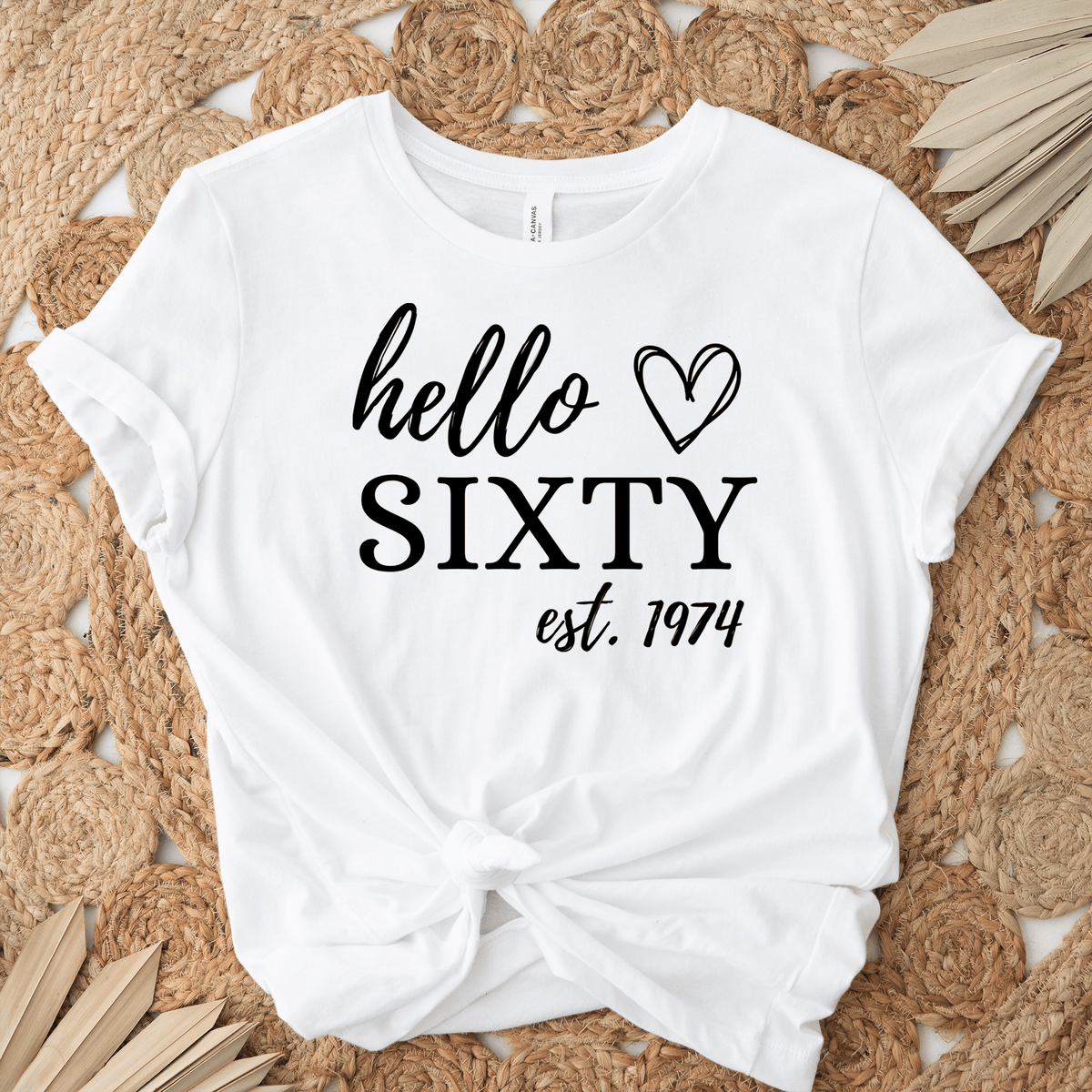 Womens White T Shirt with Hello-Sixty design