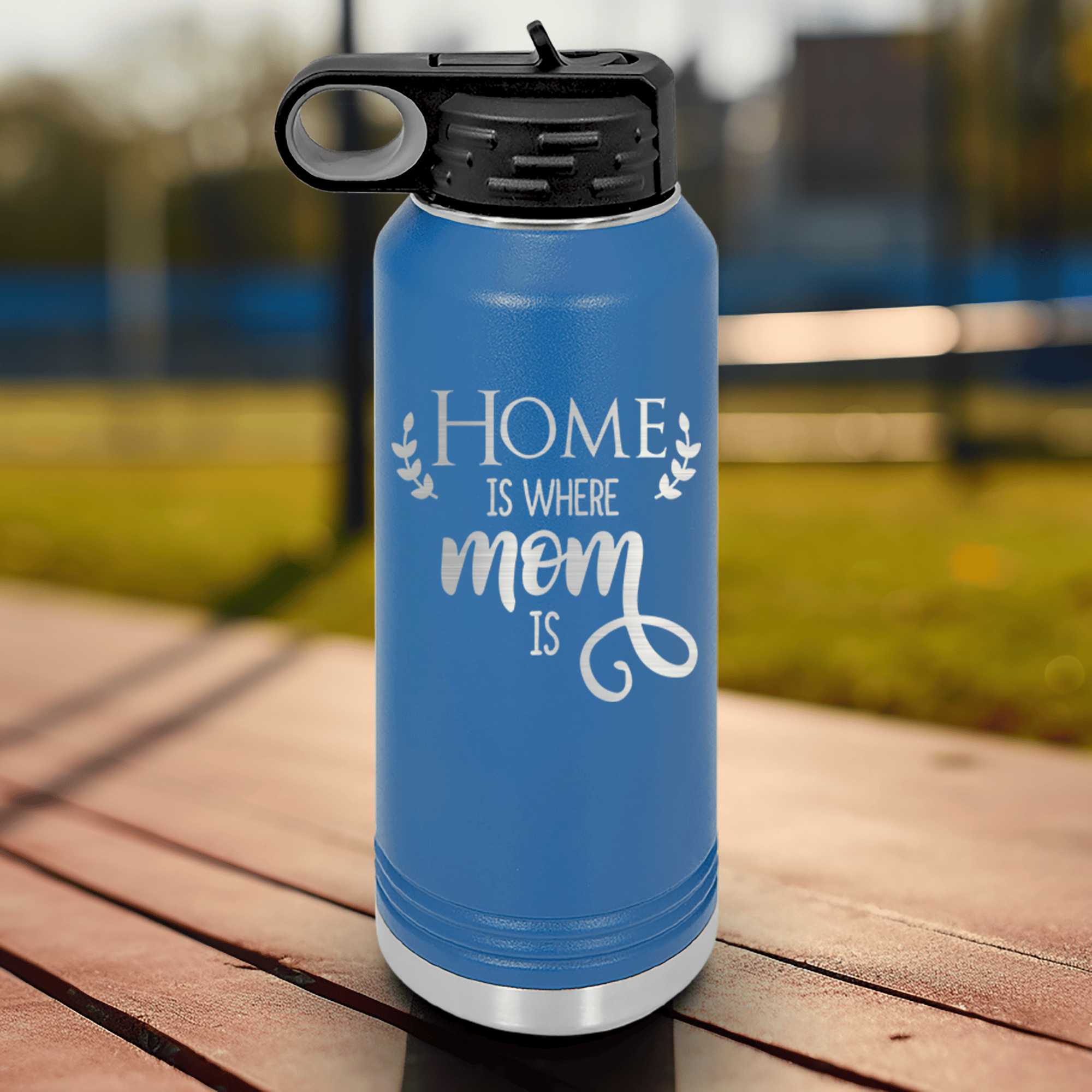 Blue Mothers Day Water Bottle With Home Is Where Mom Is Design