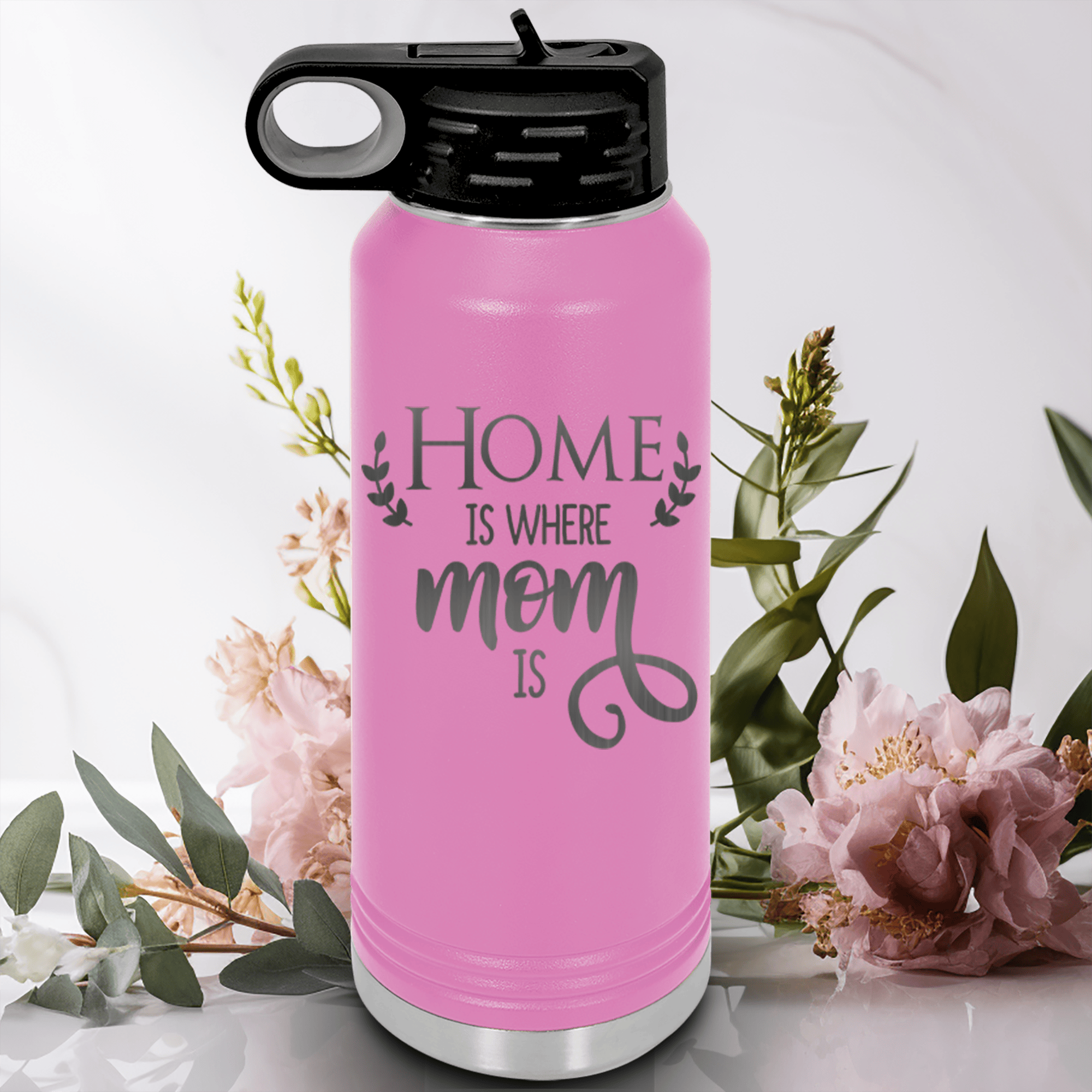 Light Purple Mothers Day Water Bottle With Home Is Where Mom Is Design