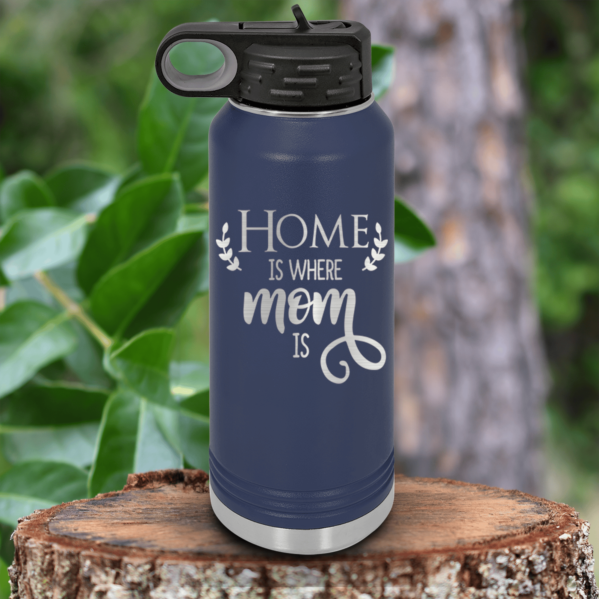Navy Mothers Day Water Bottle With Home Is Where Mom Is Design