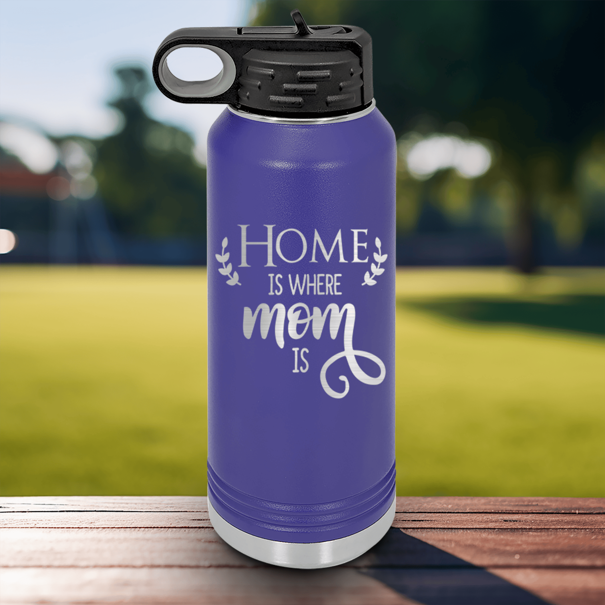 Purple Mothers Day Water Bottle With Home Is Where Mom Is Design