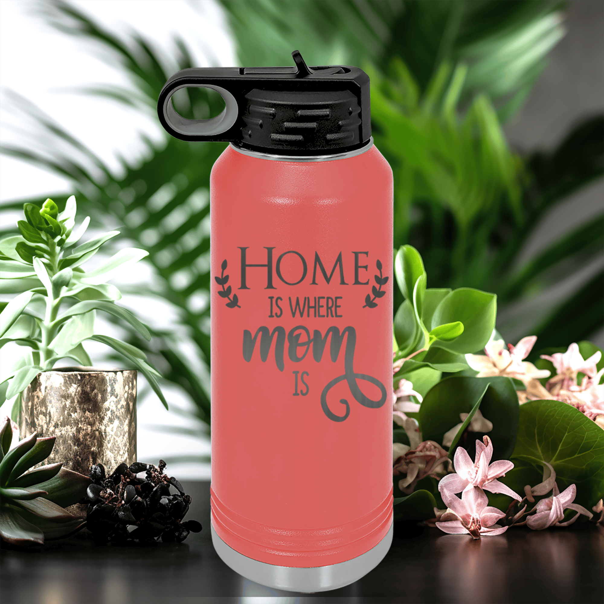 Salmon Mothers Day Water Bottle With Home Is Where Mom Is Design