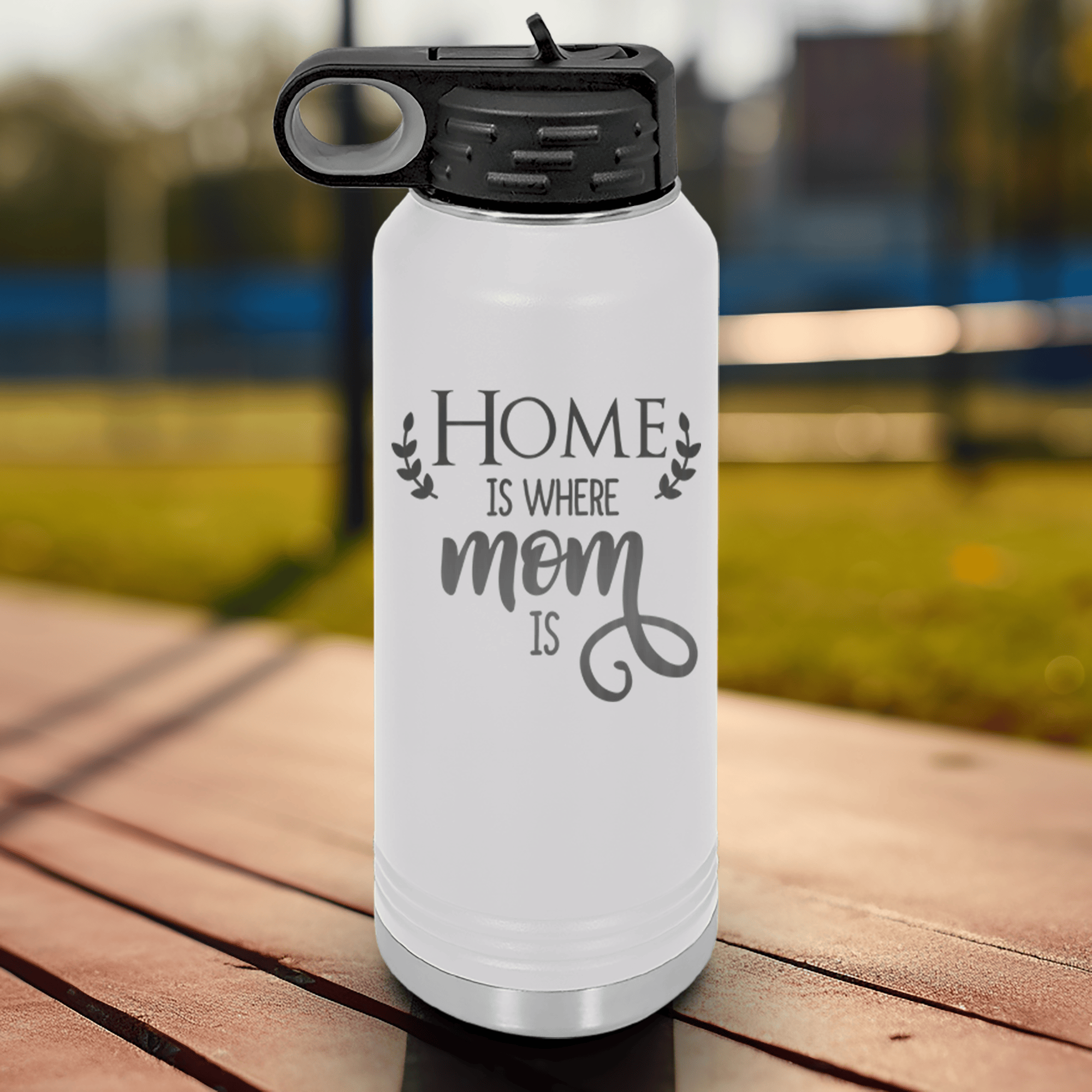 White Mothers Day Water Bottle With Home Is Where Mom Is Design