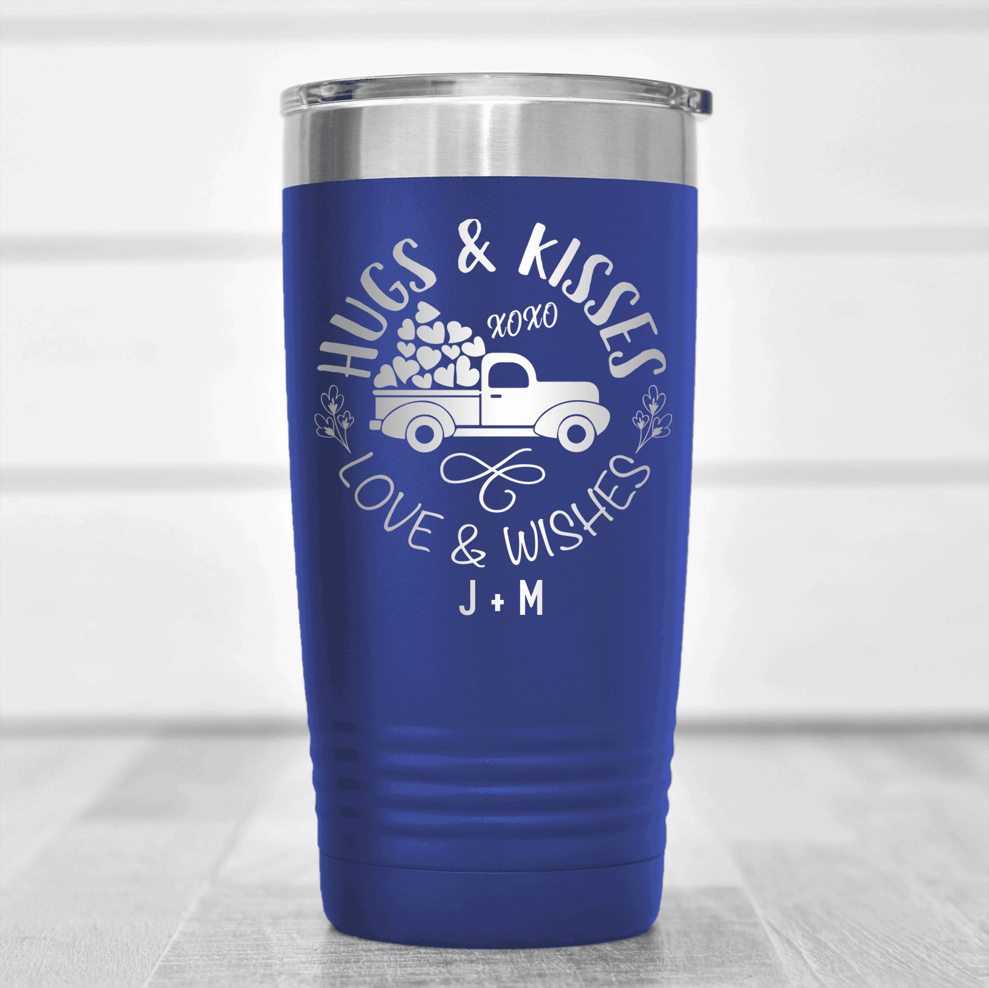 Blue Valentines Day Tumbler With Hugs Kisses Lovers Wishses Design