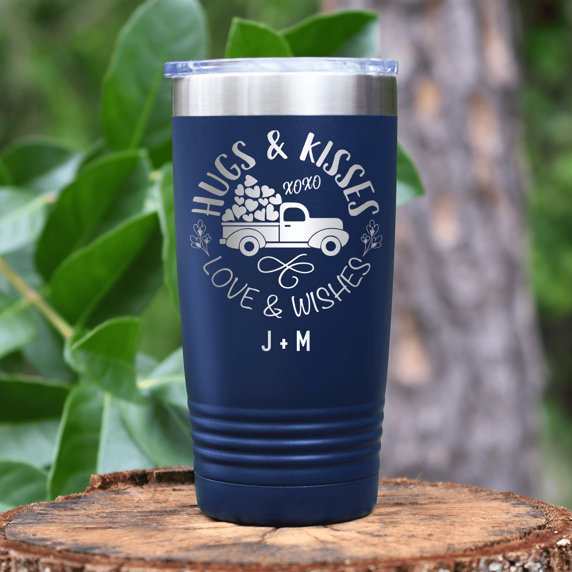 Navy Valentines Day Tumbler With Hugs Kisses Lovers Wishses Design