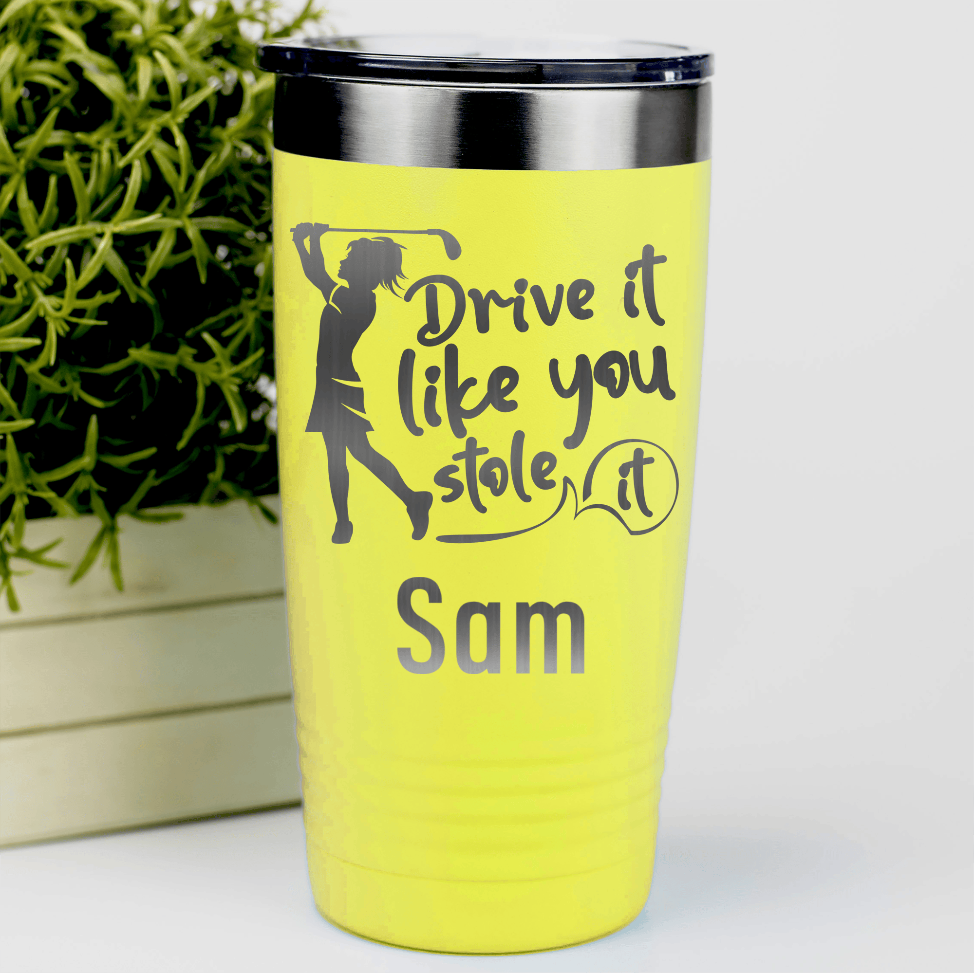 Yellow Golf Gifts For Her Tumbler With I Drive Like Its Stolen Design