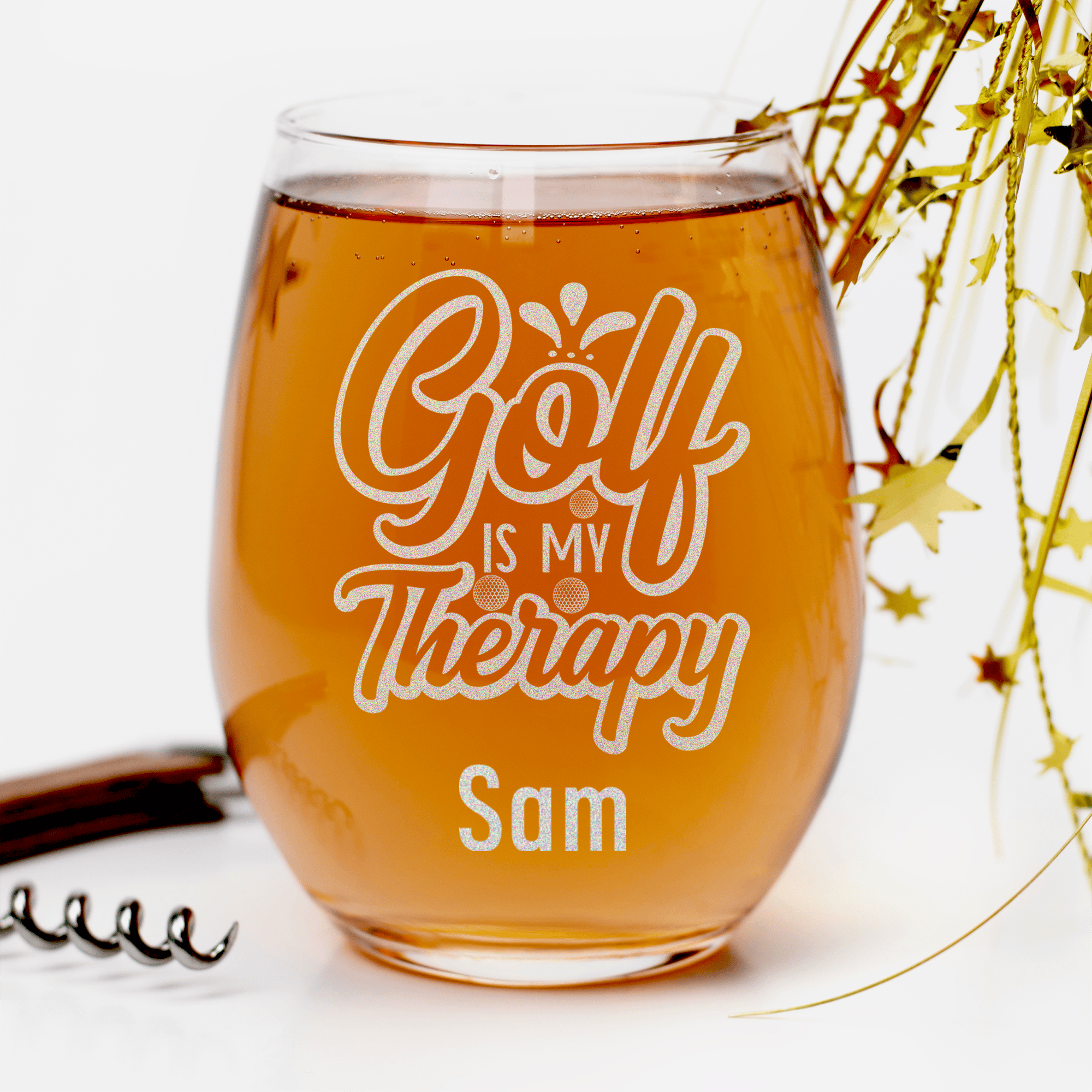 I Golf For Therapy Stemless Wine Glass