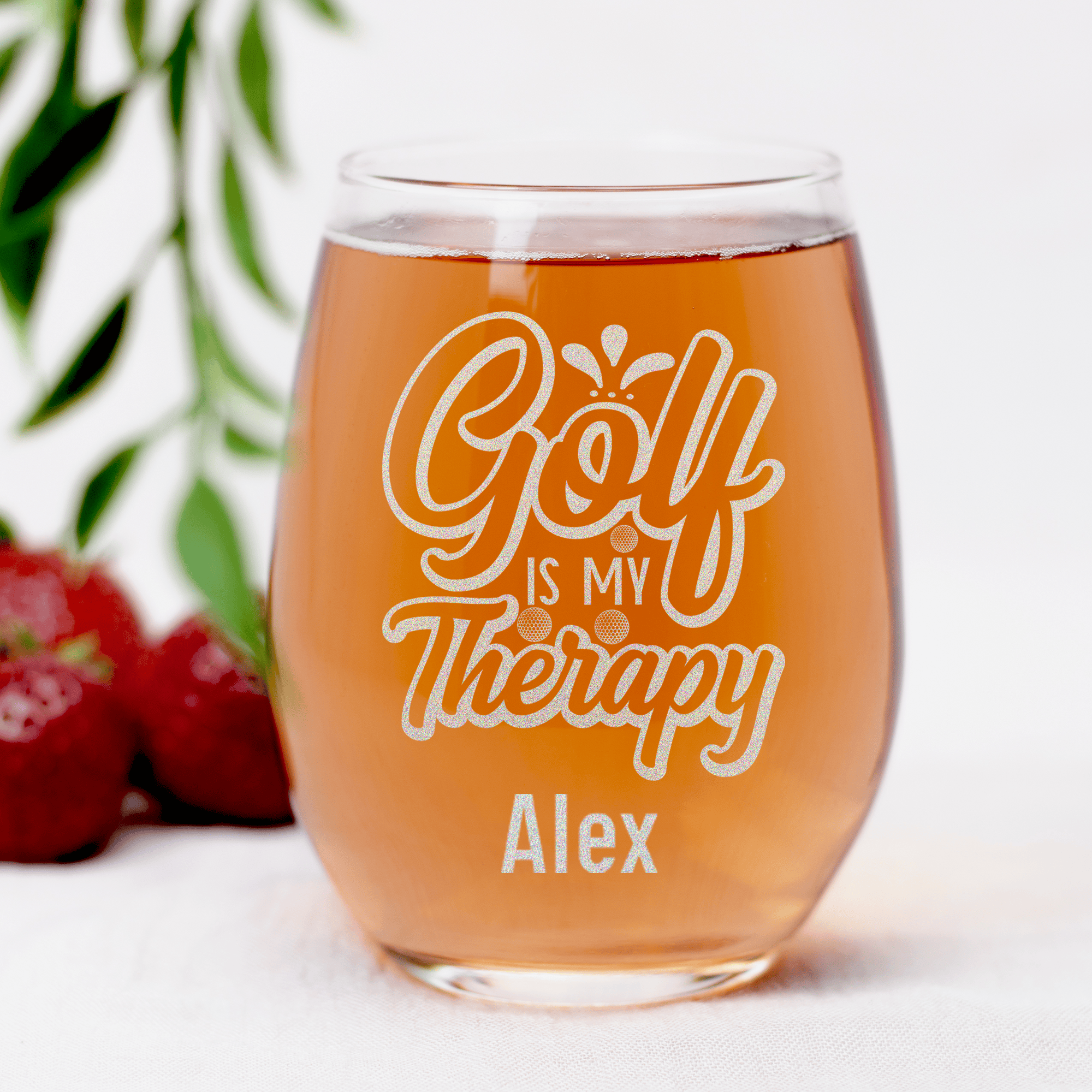 I Golf For Therapy Stemless Wine Glass