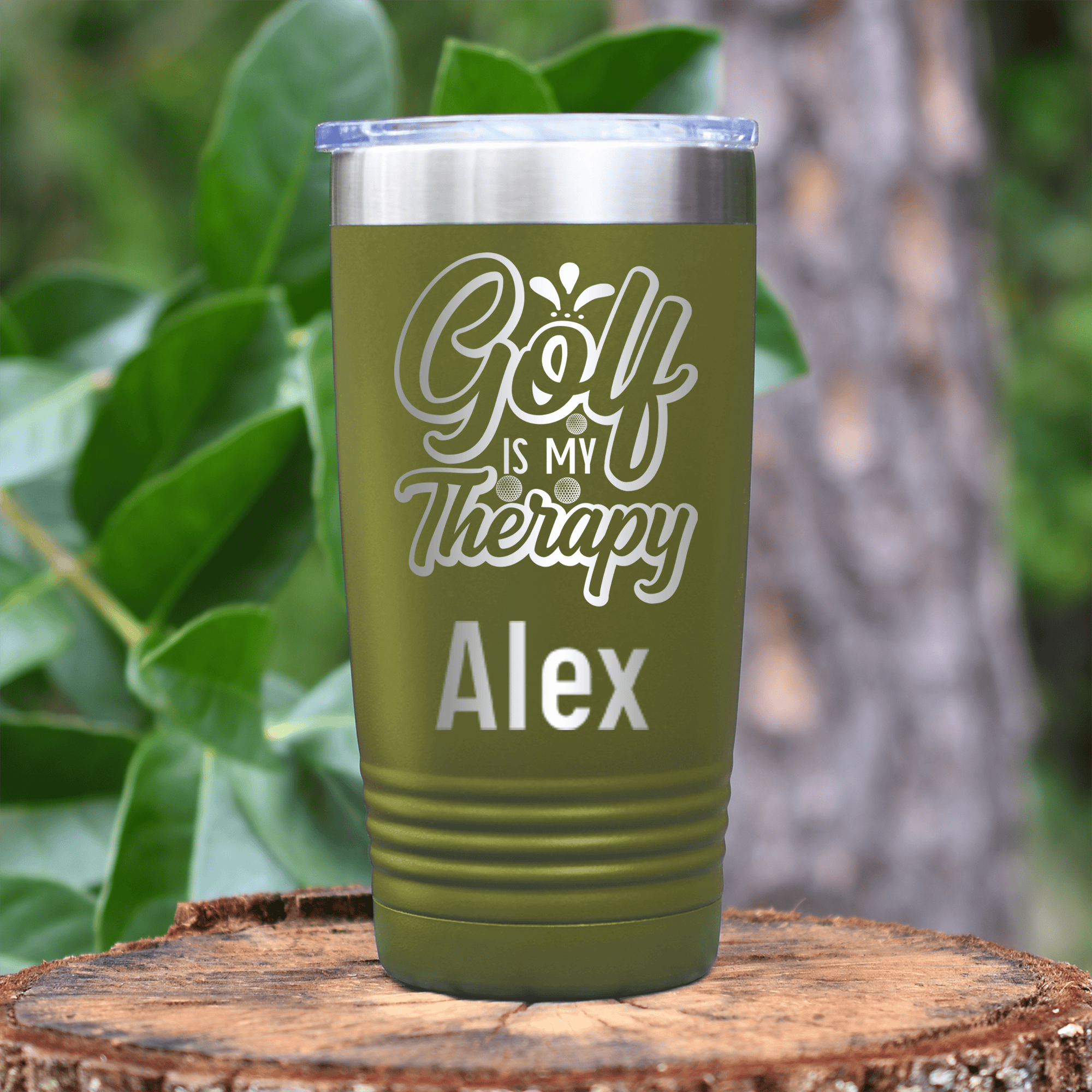 Military Green Golf Gifts For Her Tumbler With I Golf For Therapy Design