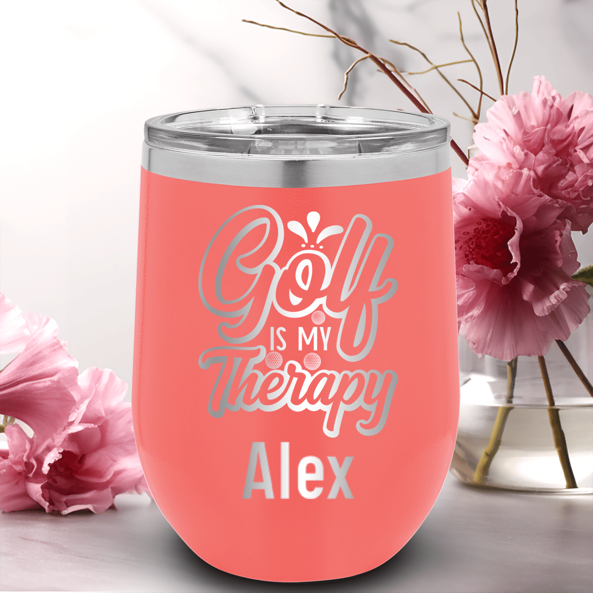 Salmon Golf Gifts For Her Wine Tumbler With I Golf For Therapy Design