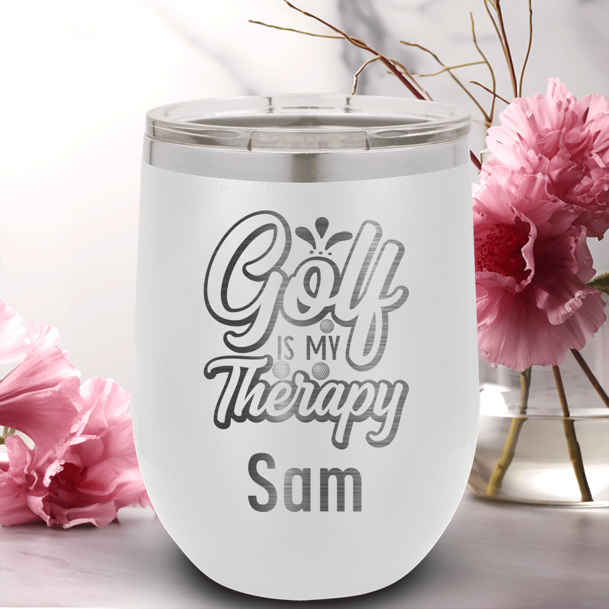 White Golf Gifts For Her Wine Tumbler With I Golf For Therapy Design