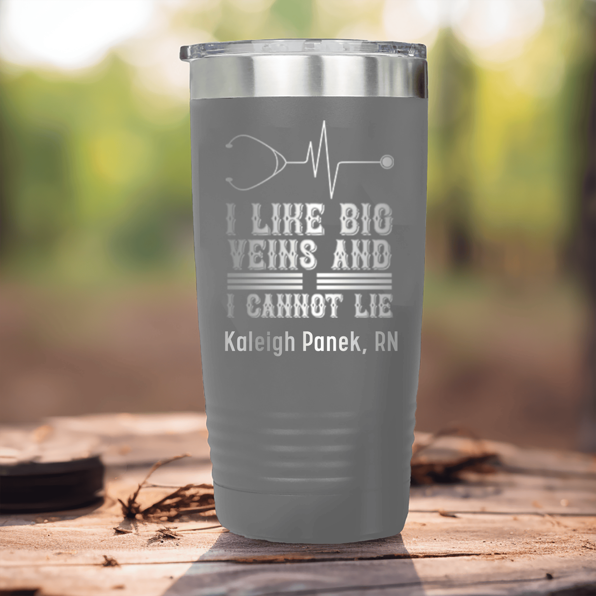 Grey Nurse Tumbler With I Like Big Veins I Can Not Lie Design