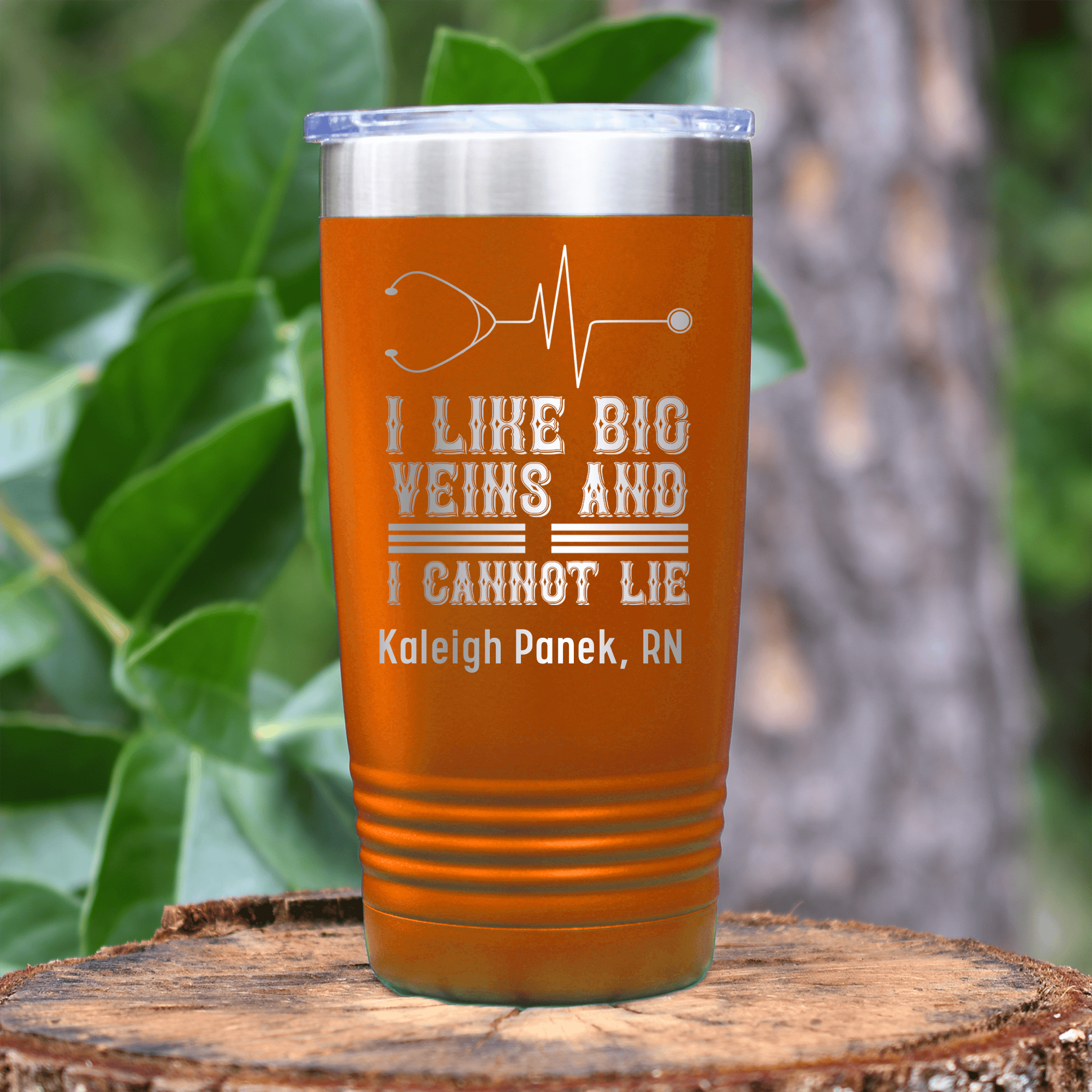 Orange Nurse Tumbler With I Like Big Veins I Can Not Lie Design