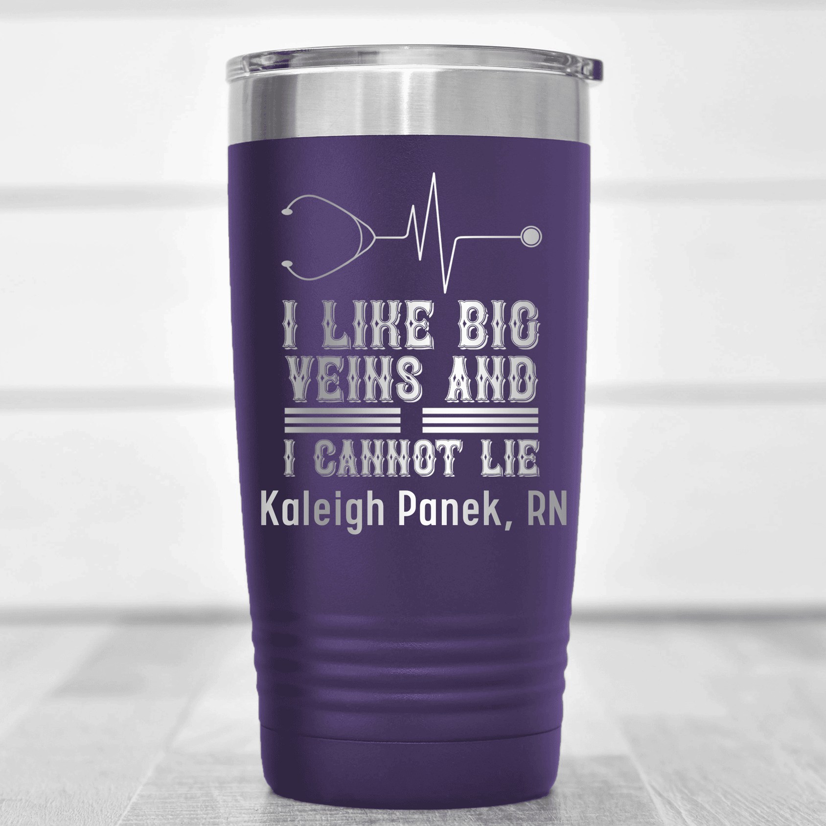 Purple Nurse Tumbler With I Like Big Veins I Can Not Lie Design