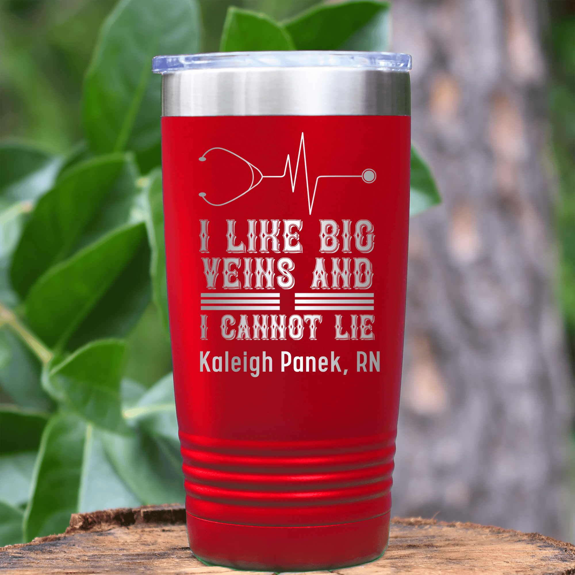 Red Nurse Tumbler With I Like Big Veins I Can Not Lie Design