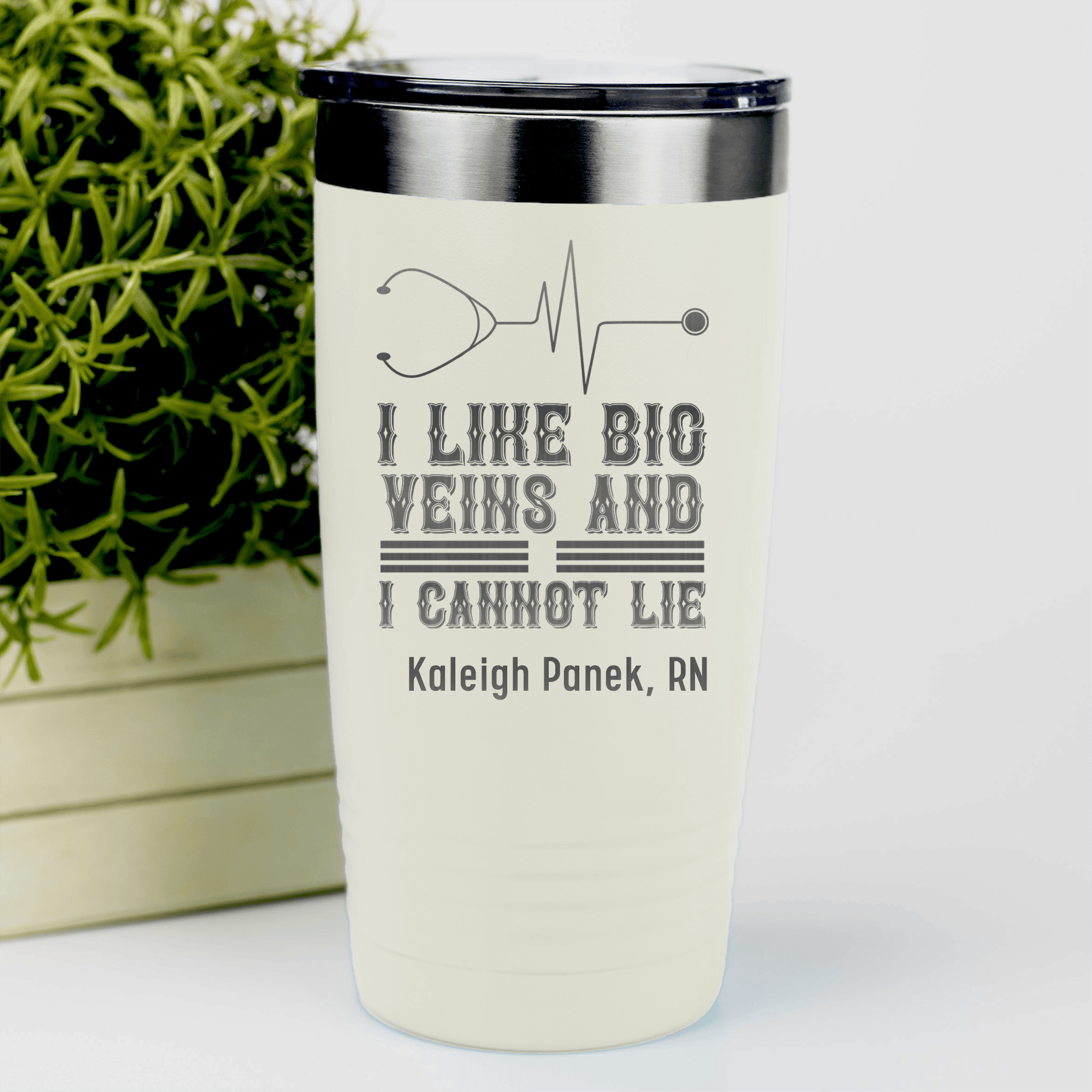 White Nurse Tumbler With I Like Big Veins I Can Not Lie Design