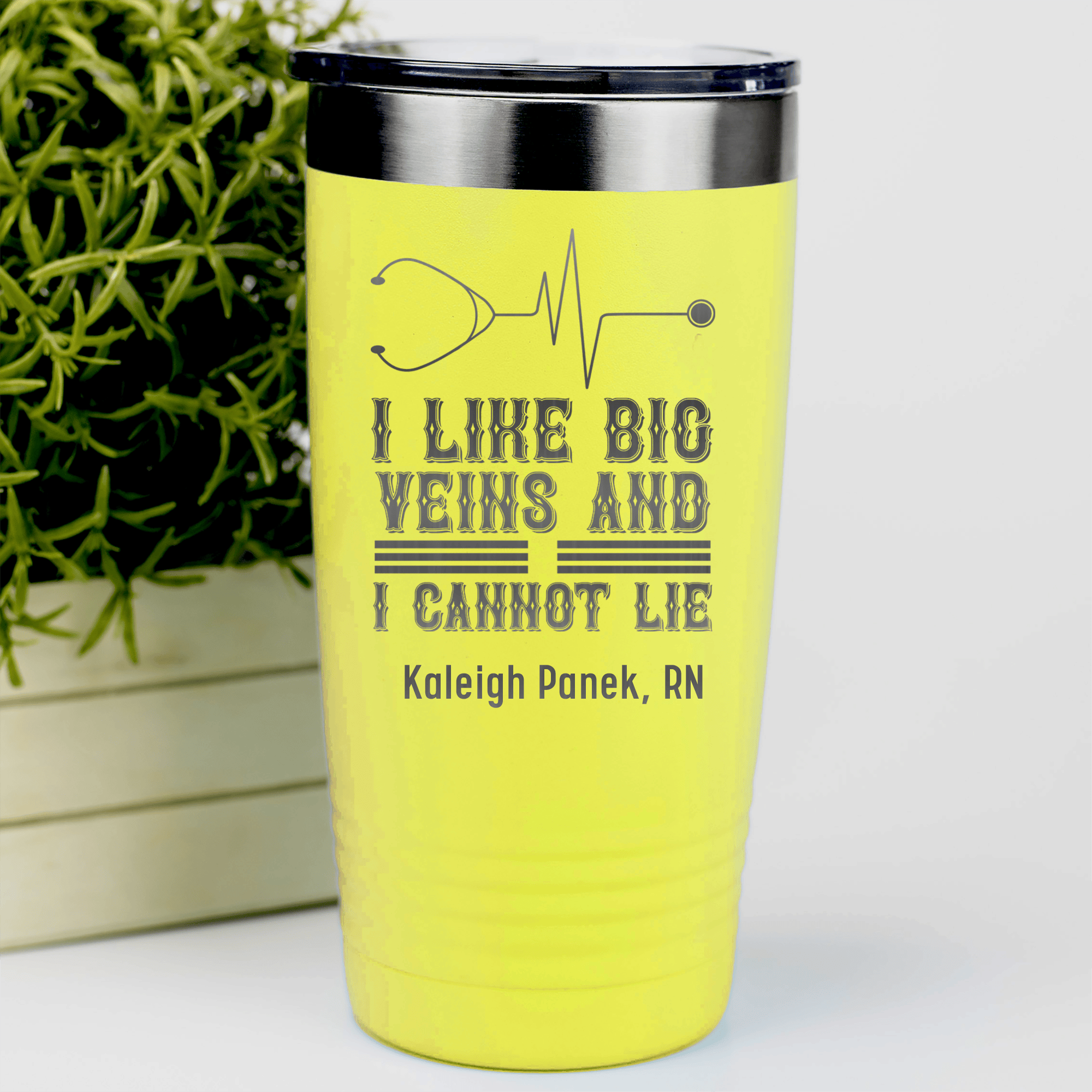 Yellow Nurse Tumbler With I Like Big Veins I Can Not Lie Design