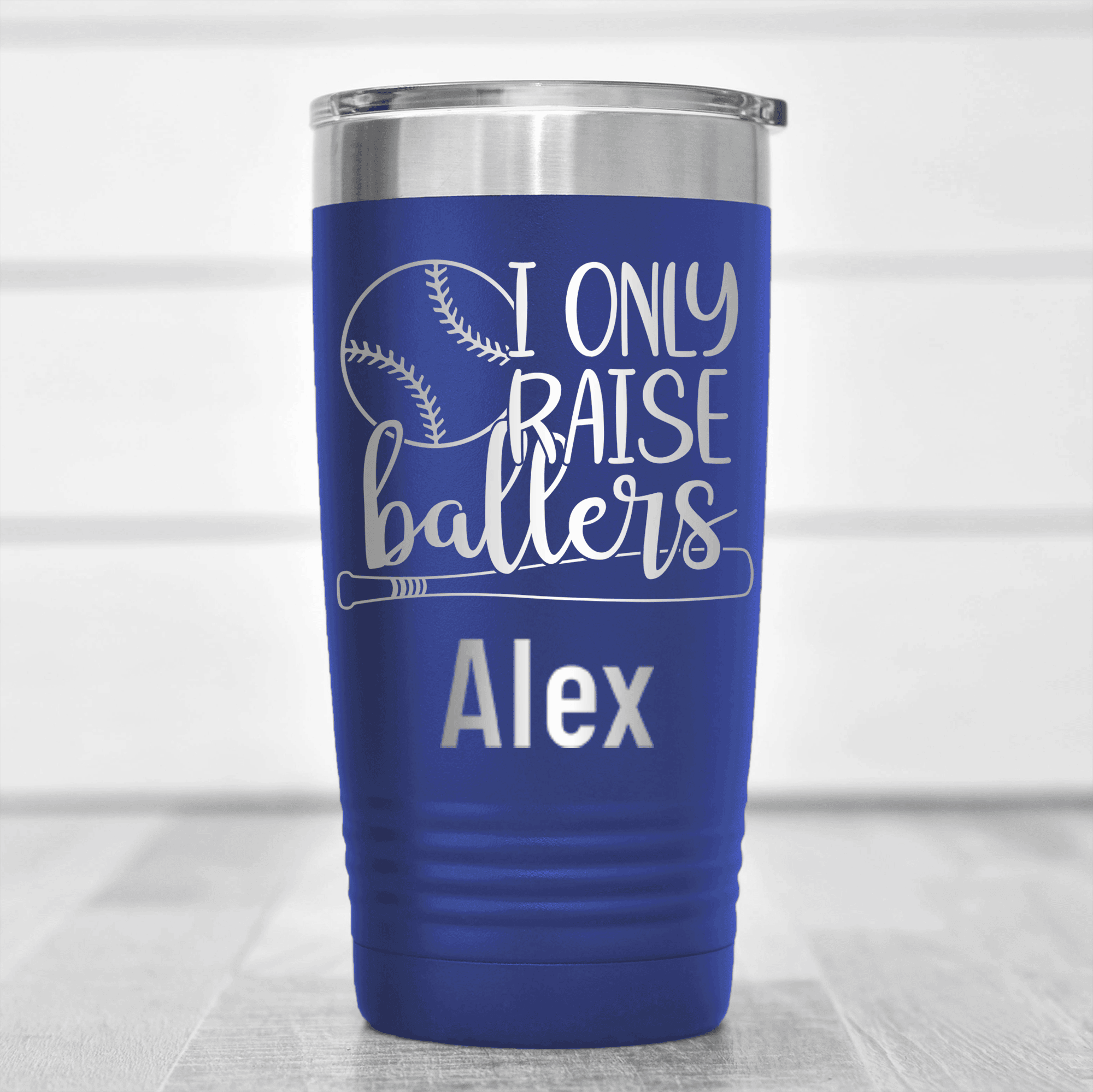 Blue Baseball Mom Tumbler With I Only Raise Ballers Design