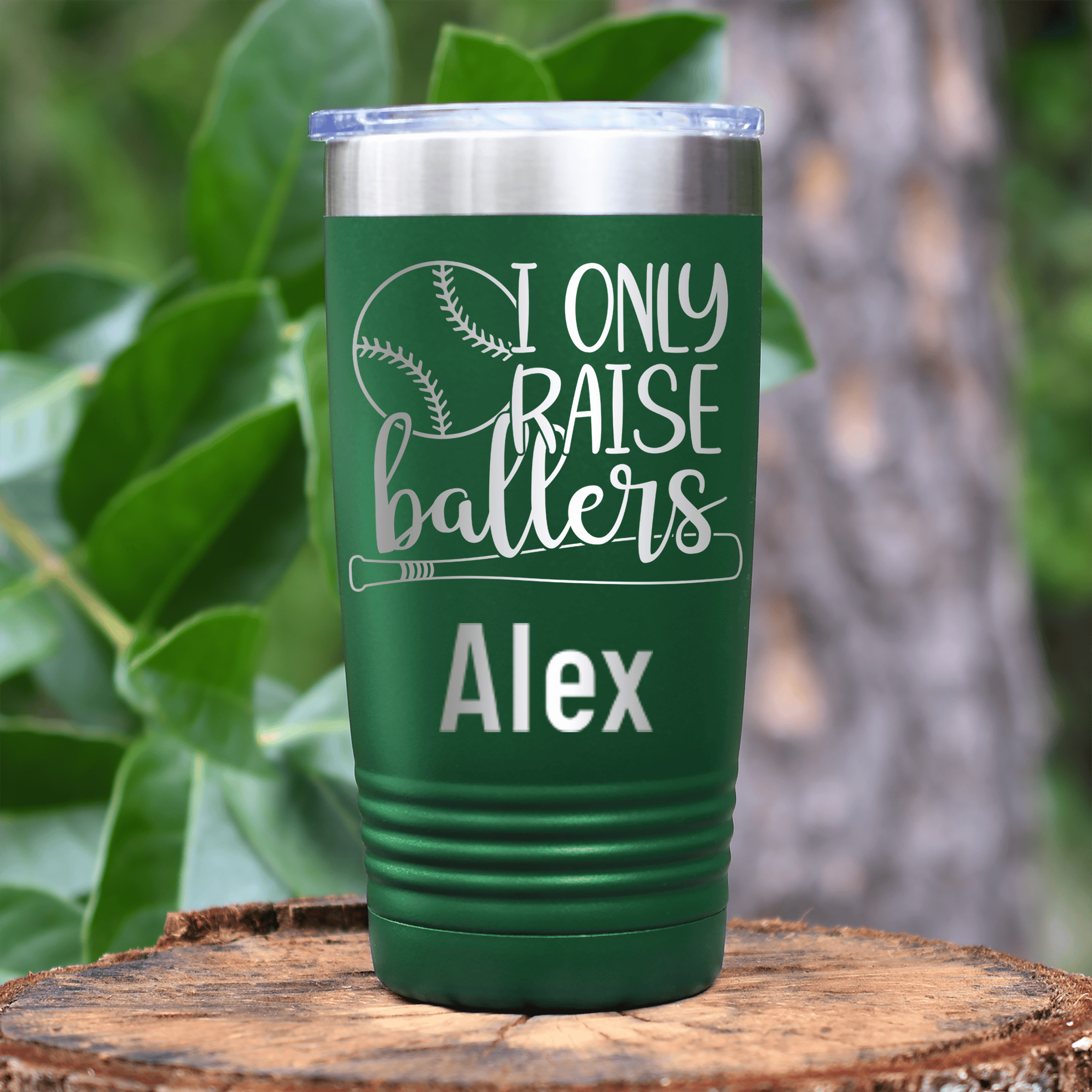 Green Baseball Mom Tumbler With I Only Raise Ballers Design