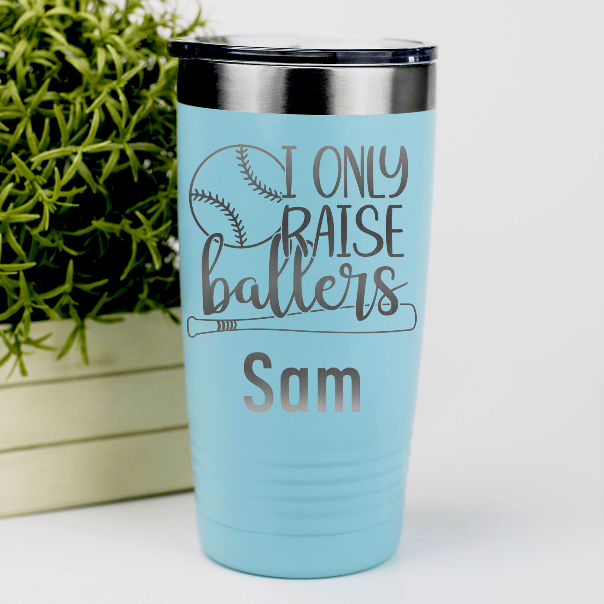 Teal Baseball Mom Tumbler With I Only Raise Ballers Design