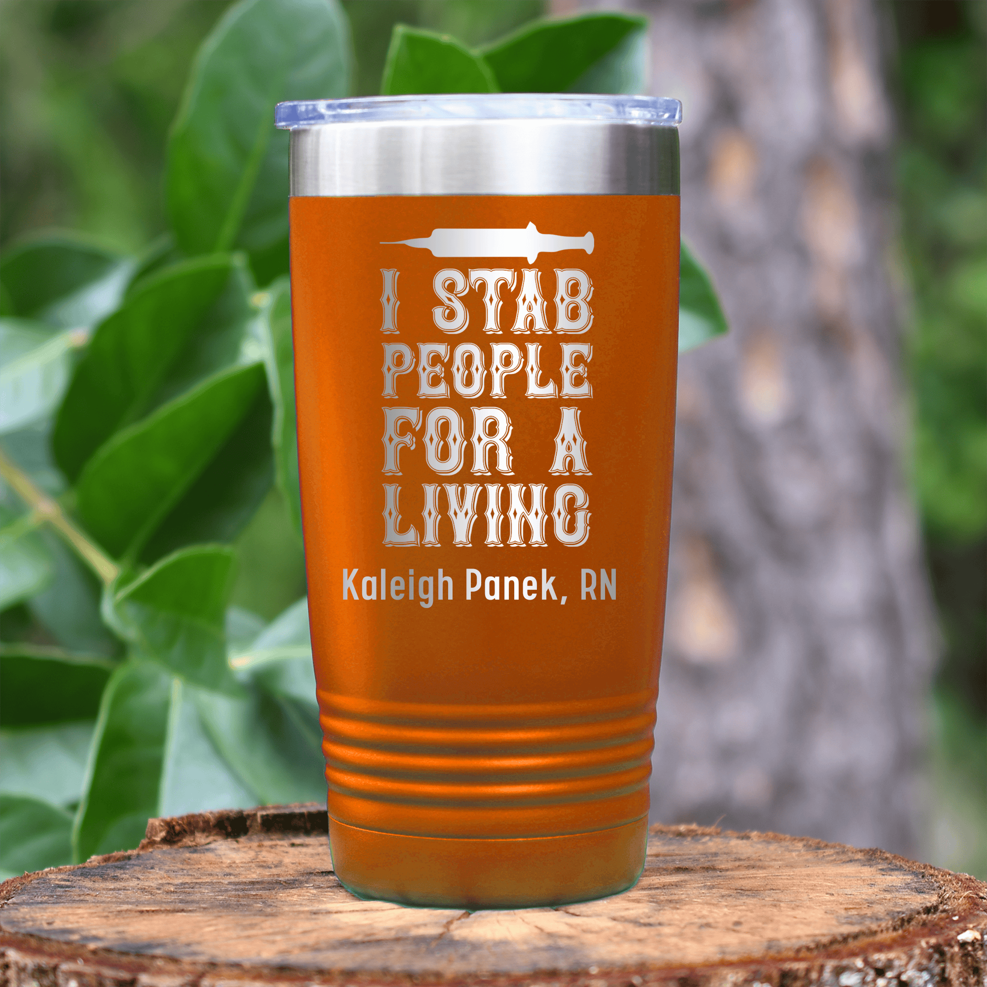 Orange Nurse Tumbler With I Stab For A Living People Design