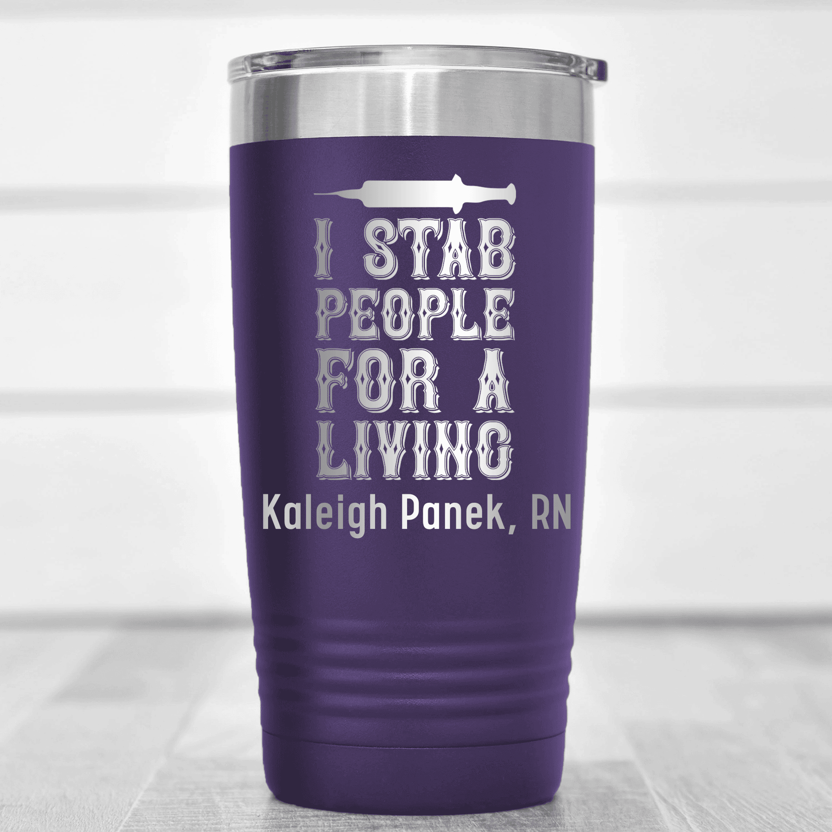 Purple Nurse Tumbler With I Stab For A Living People Design