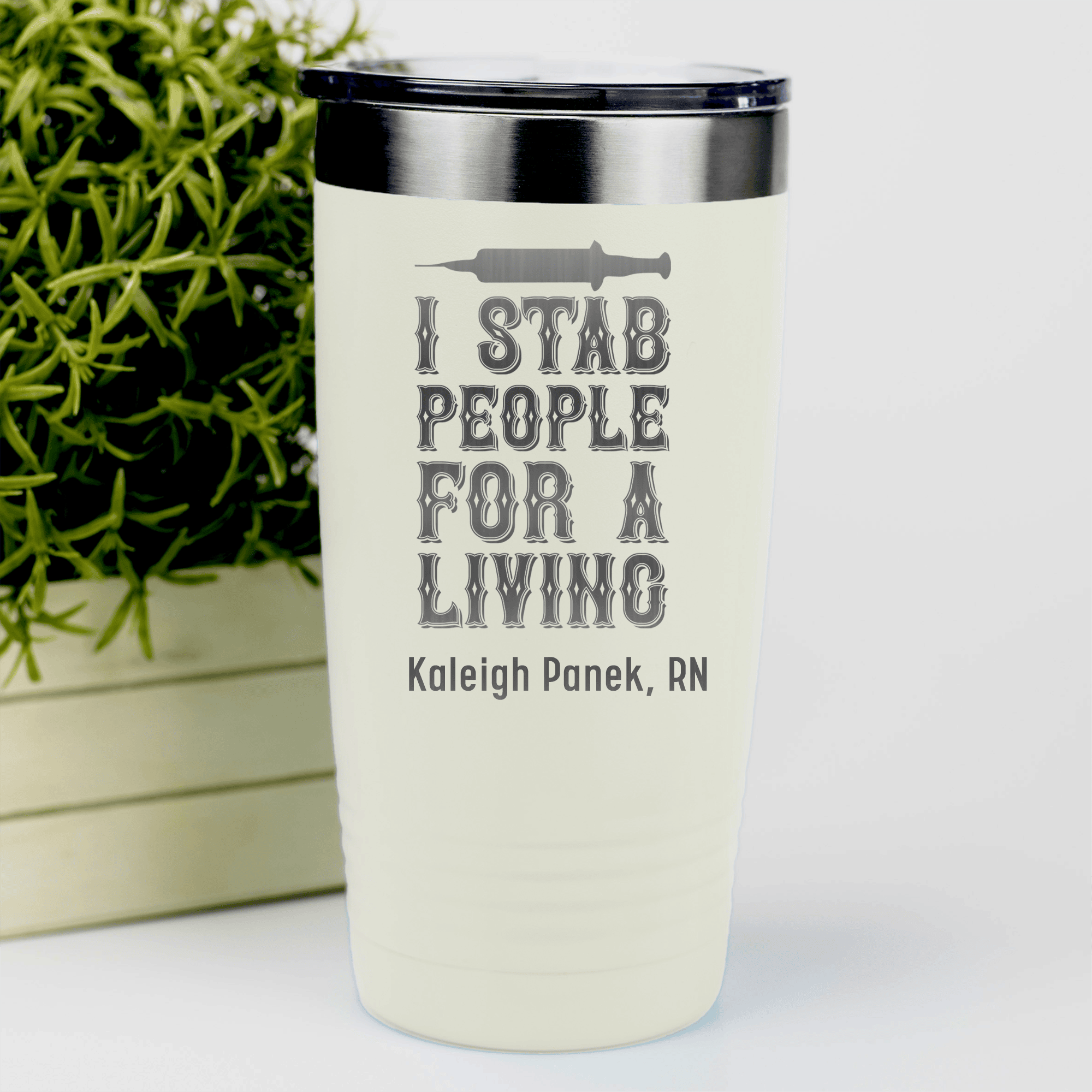 White Nurse Tumbler With I Stab For A Living People Design