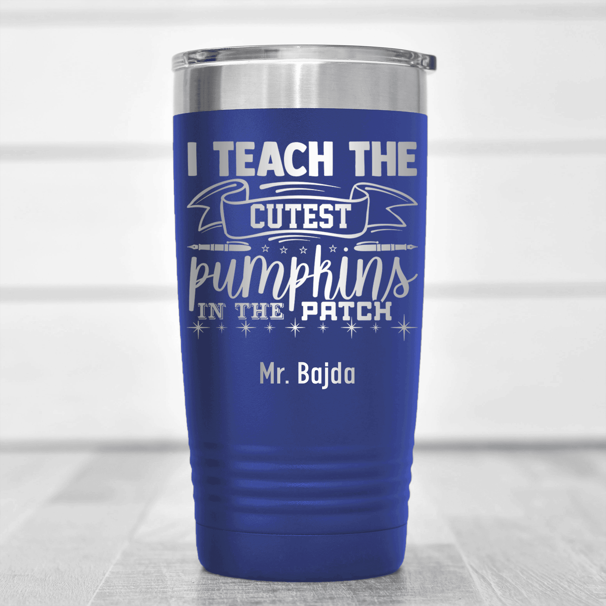 Blue Teacher Tumbler With I Teach Cute Pumpkins Design