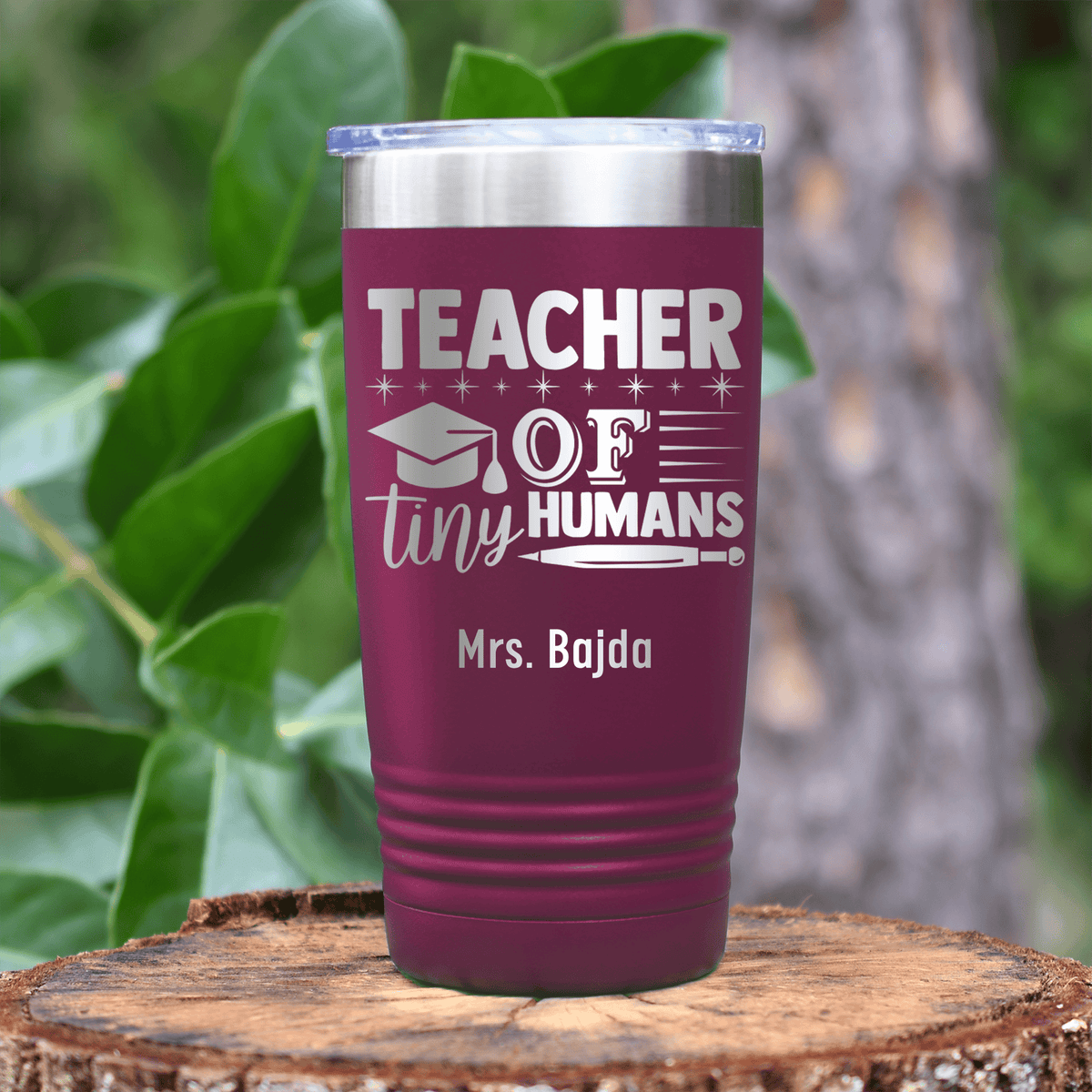 Maroon Teacher Tumbler With I Teach Tiny Humans Design