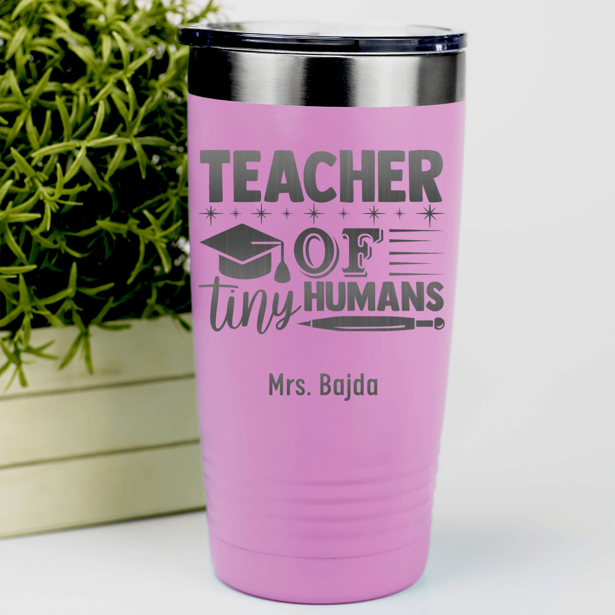 Pink Teacher Tumbler With I Teach Tiny Humans Design