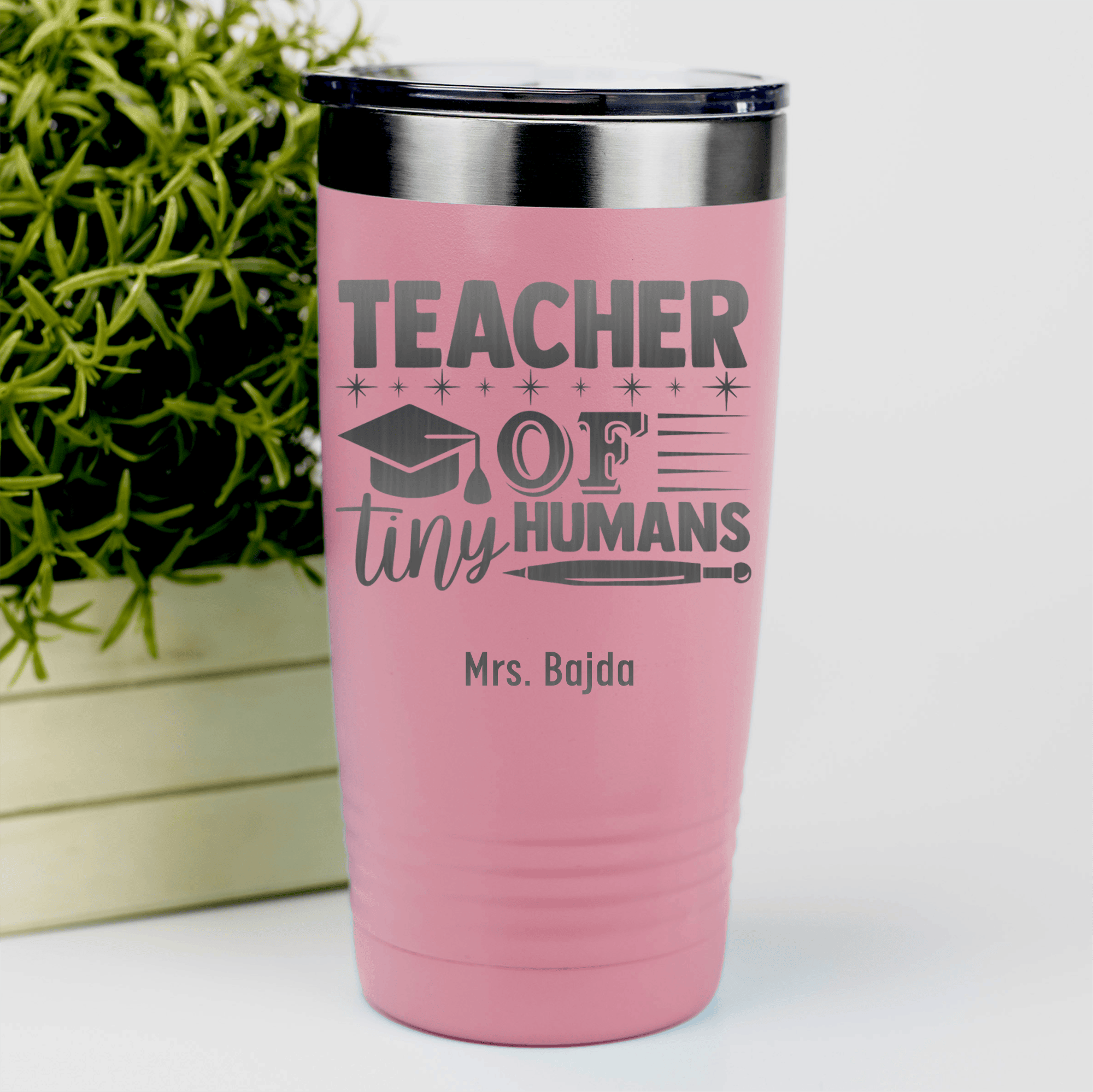 Salmon Teacher Tumbler With I Teach Tiny Humans Design