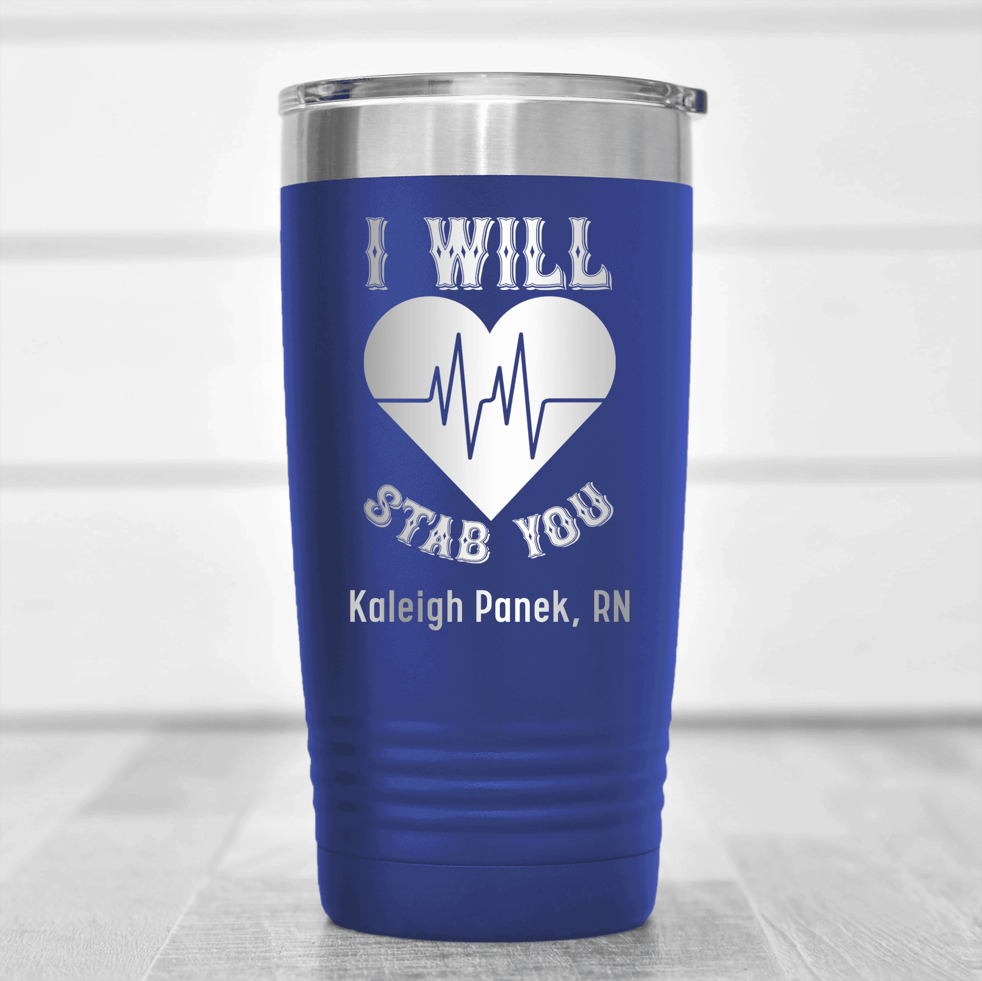 Blue Nurse Tumbler With I Will Stab You Design