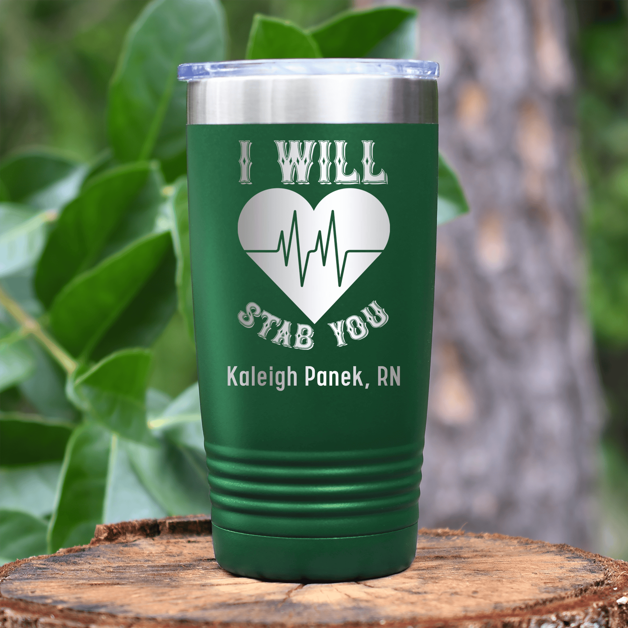 Green Nurse Tumbler With I Will Stab You Design