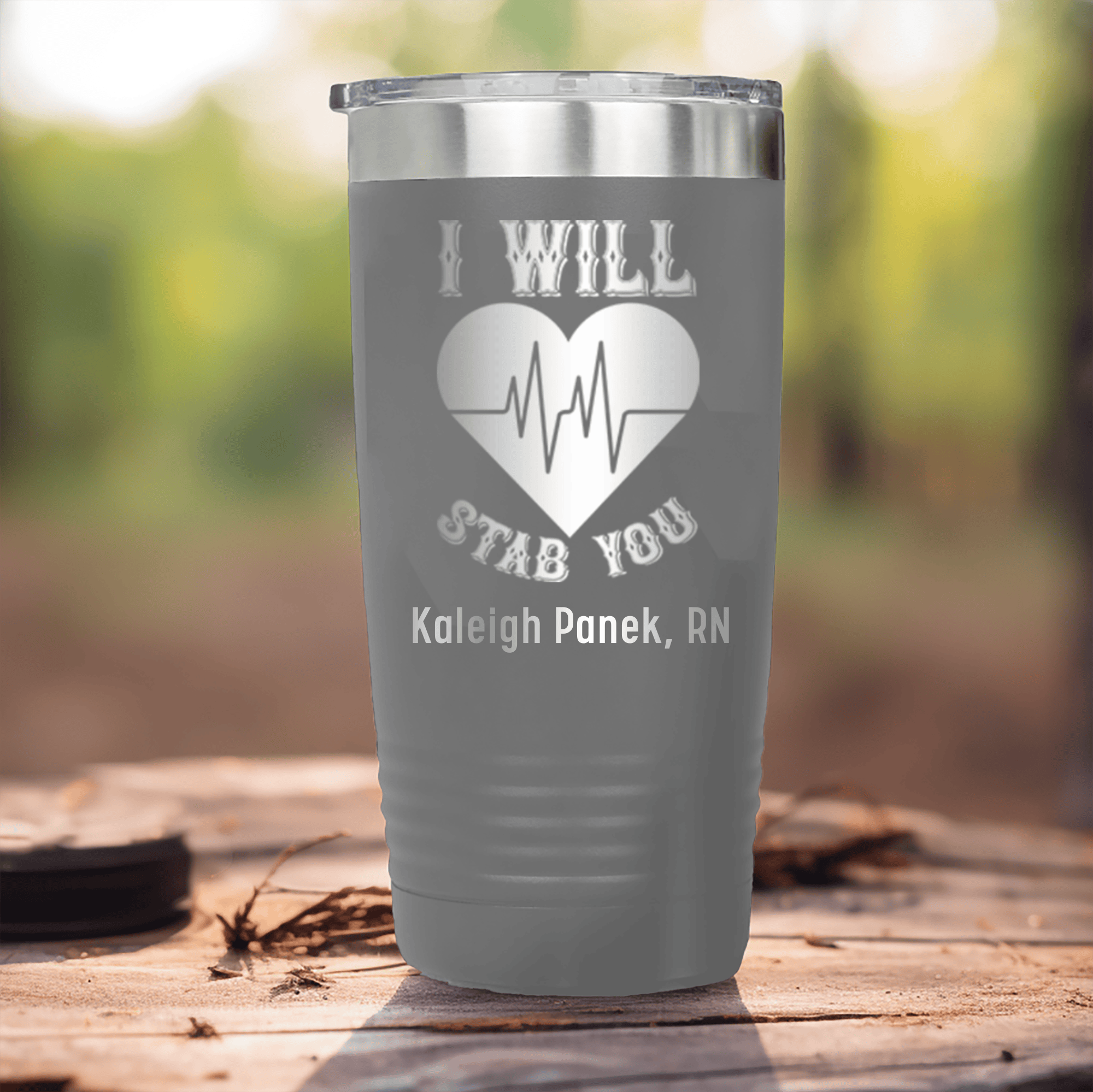 Grey Nurse Tumbler With I Will Stab You Design