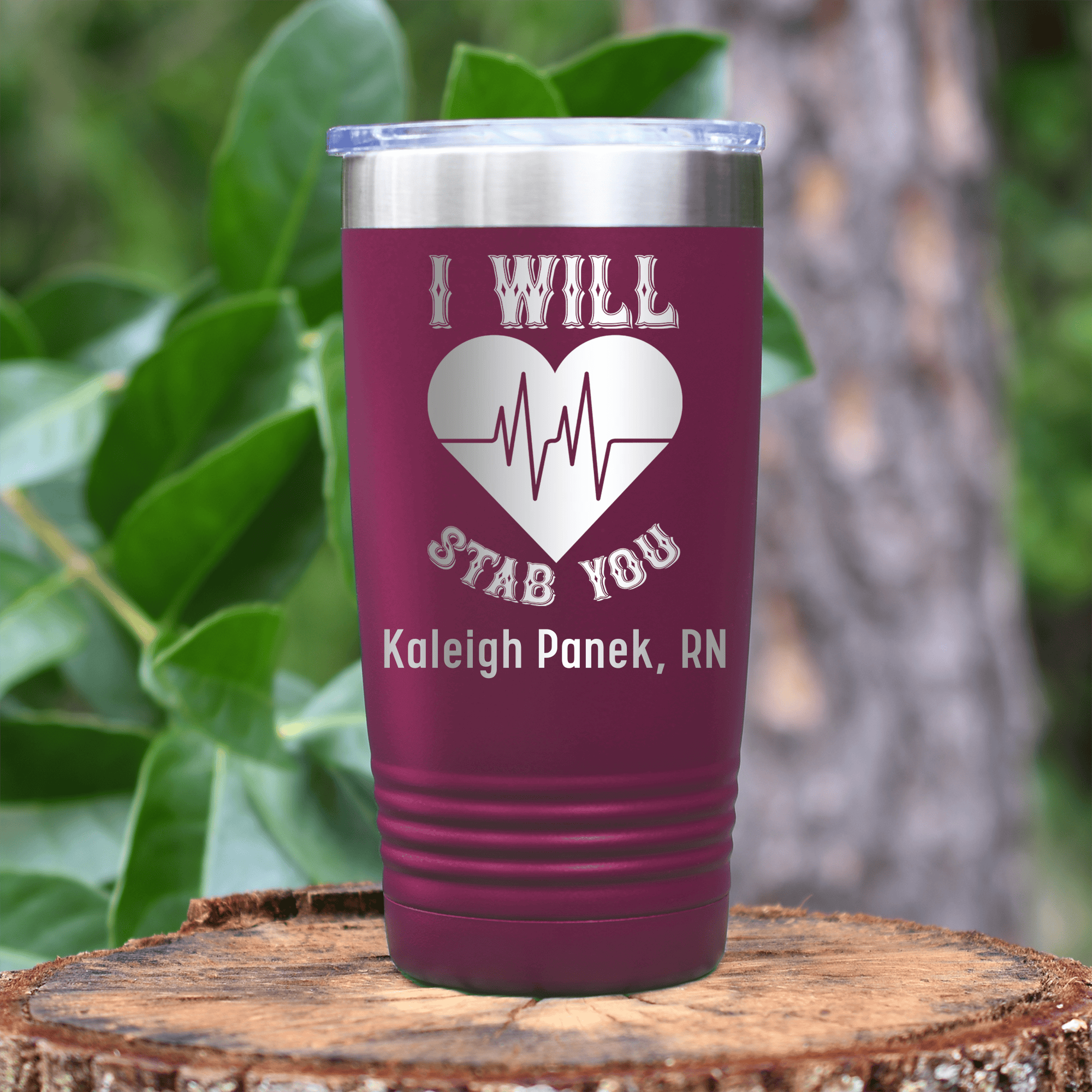 Maroon Nurse Tumbler With I Will Stab You Design