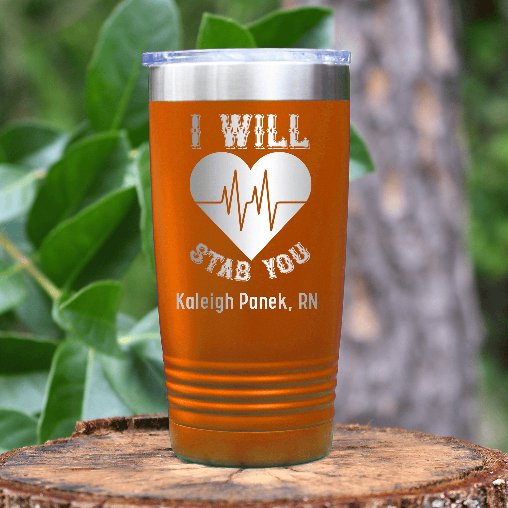 Orange Nurse Tumbler With I Will Stab You Design