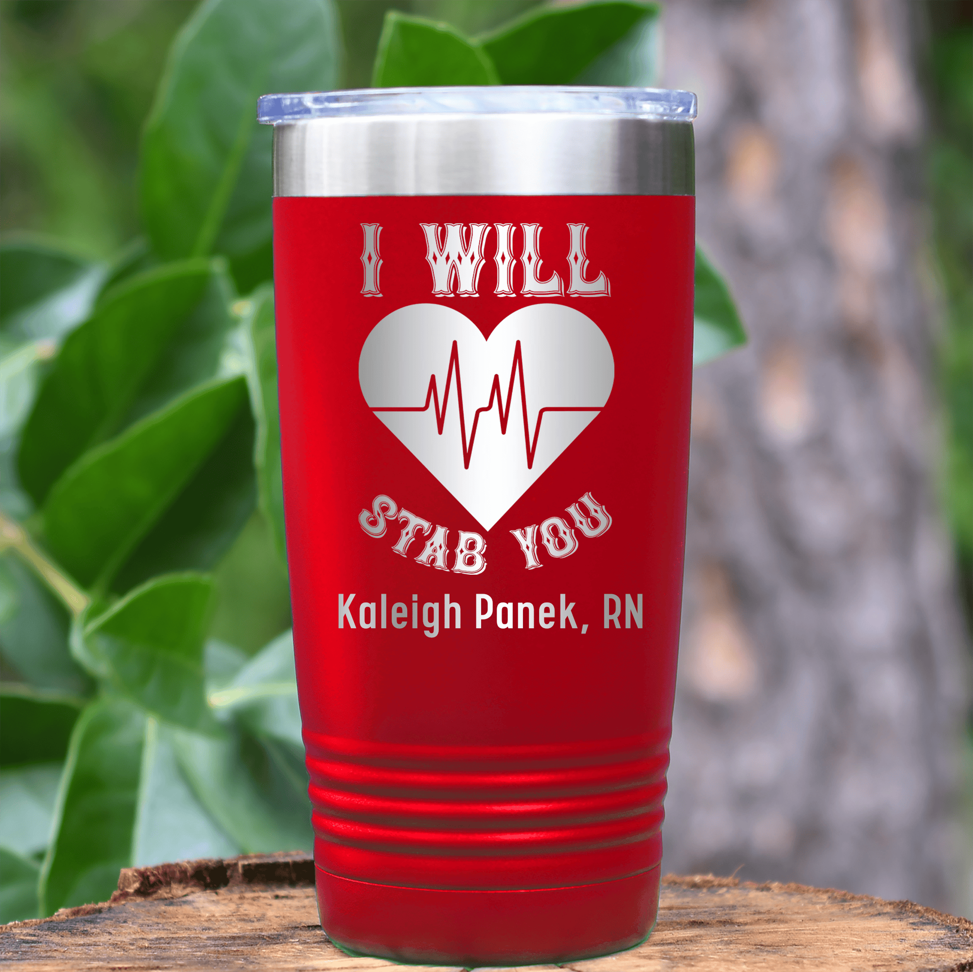 Red Nurse Tumbler With I Will Stab You Design