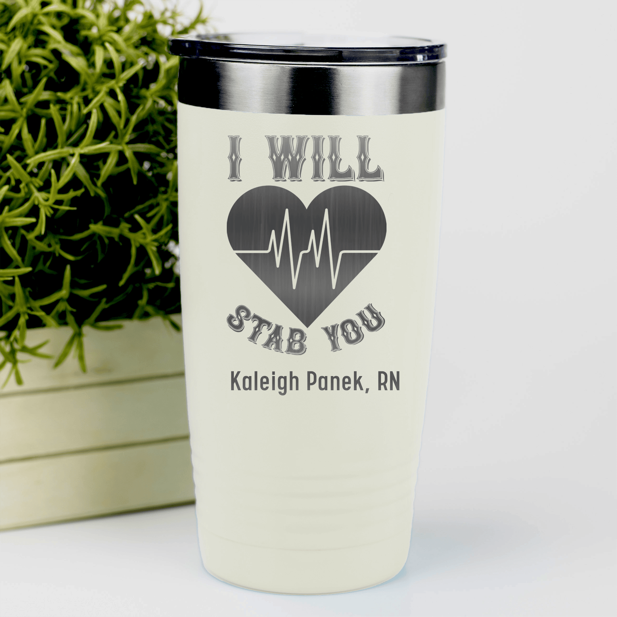 White Nurse Tumbler With I Will Stab You Design