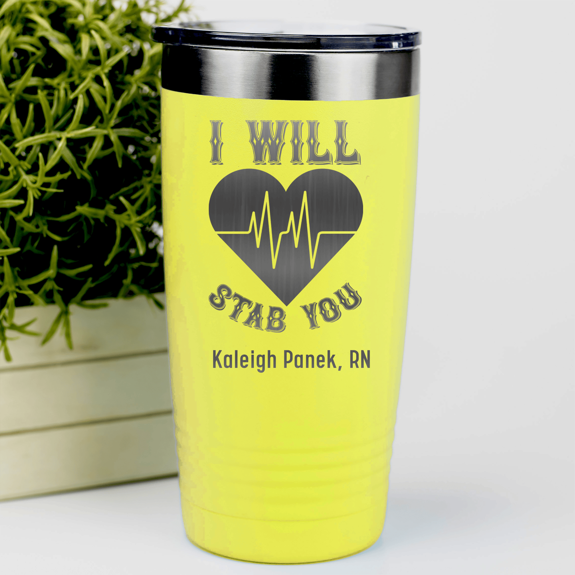 Yellow Nurse Tumbler With I Will Stab You Design