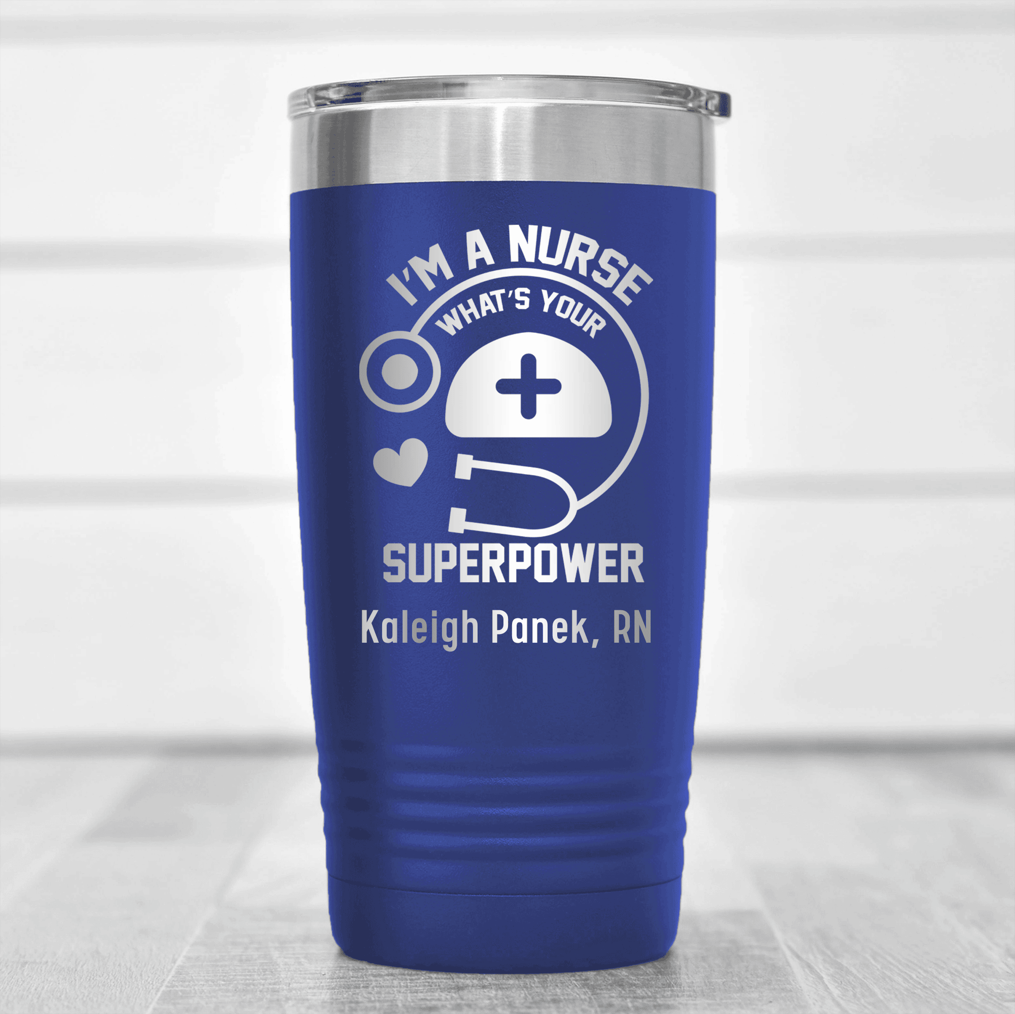 Blue Nurse Tumbler With Im A Nurse Whats Your Superpower Design