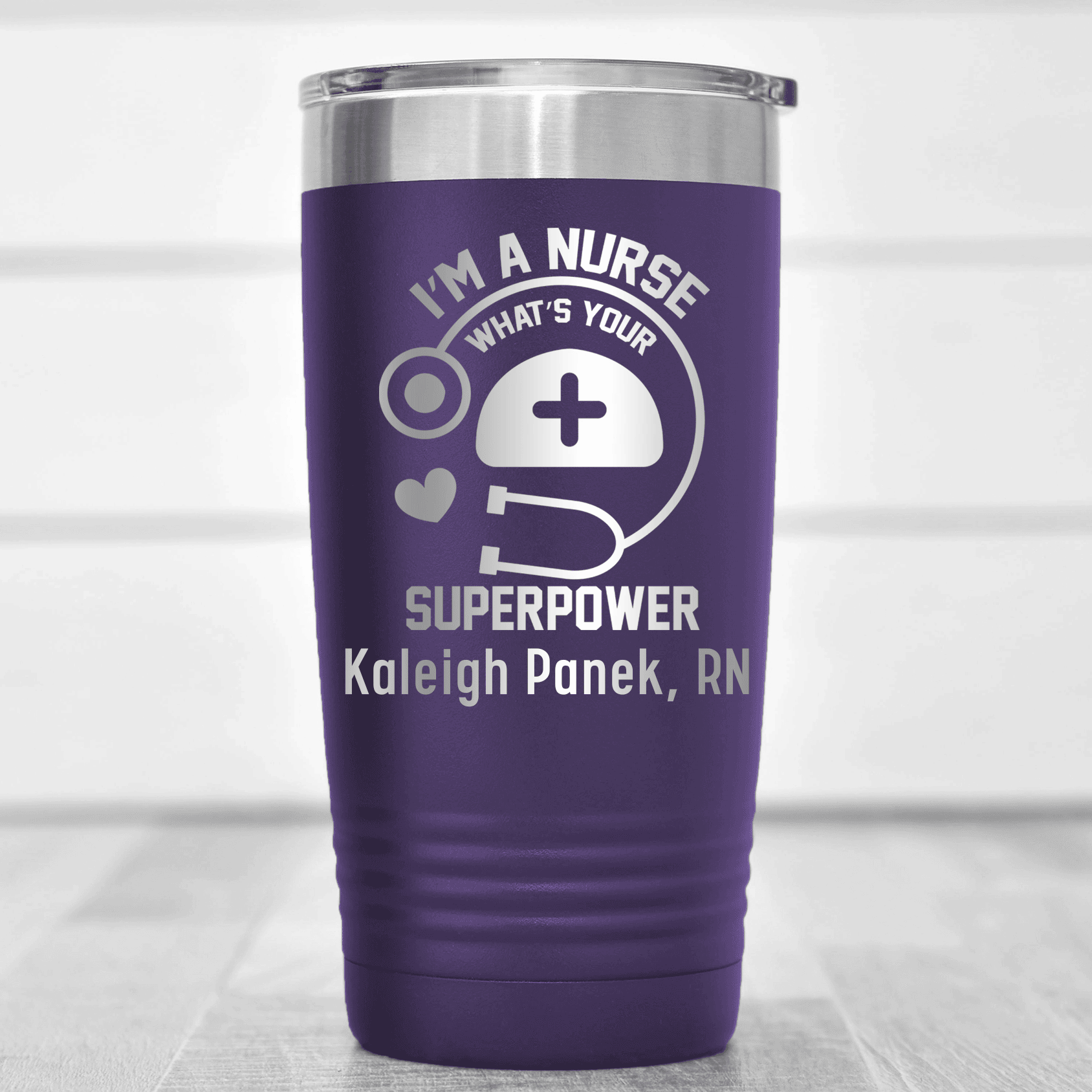 Purple Nurse Tumbler With Im A Nurse Whats Your Superpower Design