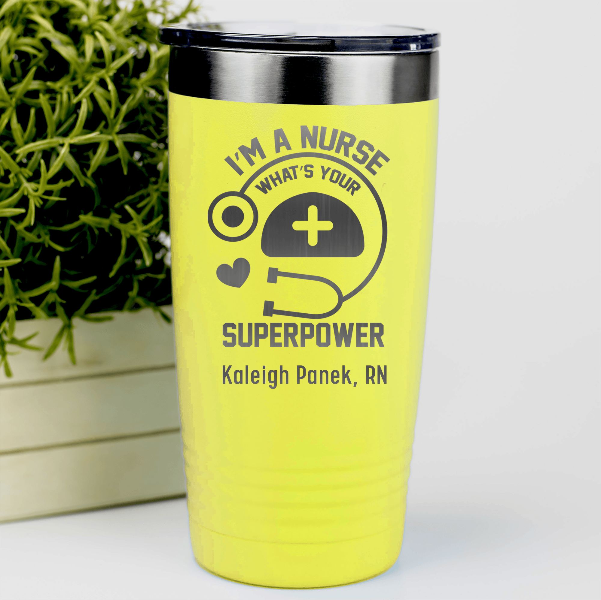 Yellow Nurse Tumbler With Im A Nurse Whats Your Superpower Design