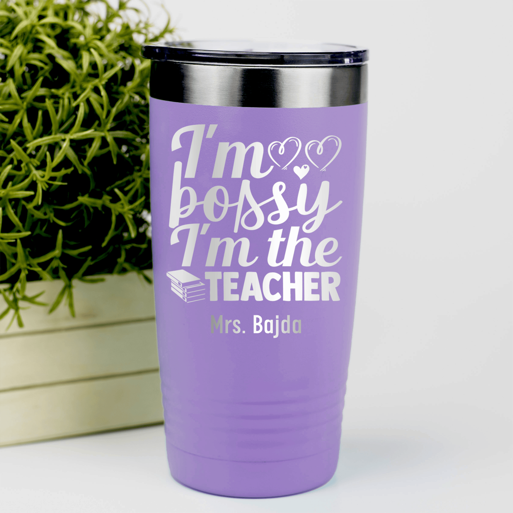 Light Purple Teacher Tumbler With Im Not Bossy Im The Teacher Design